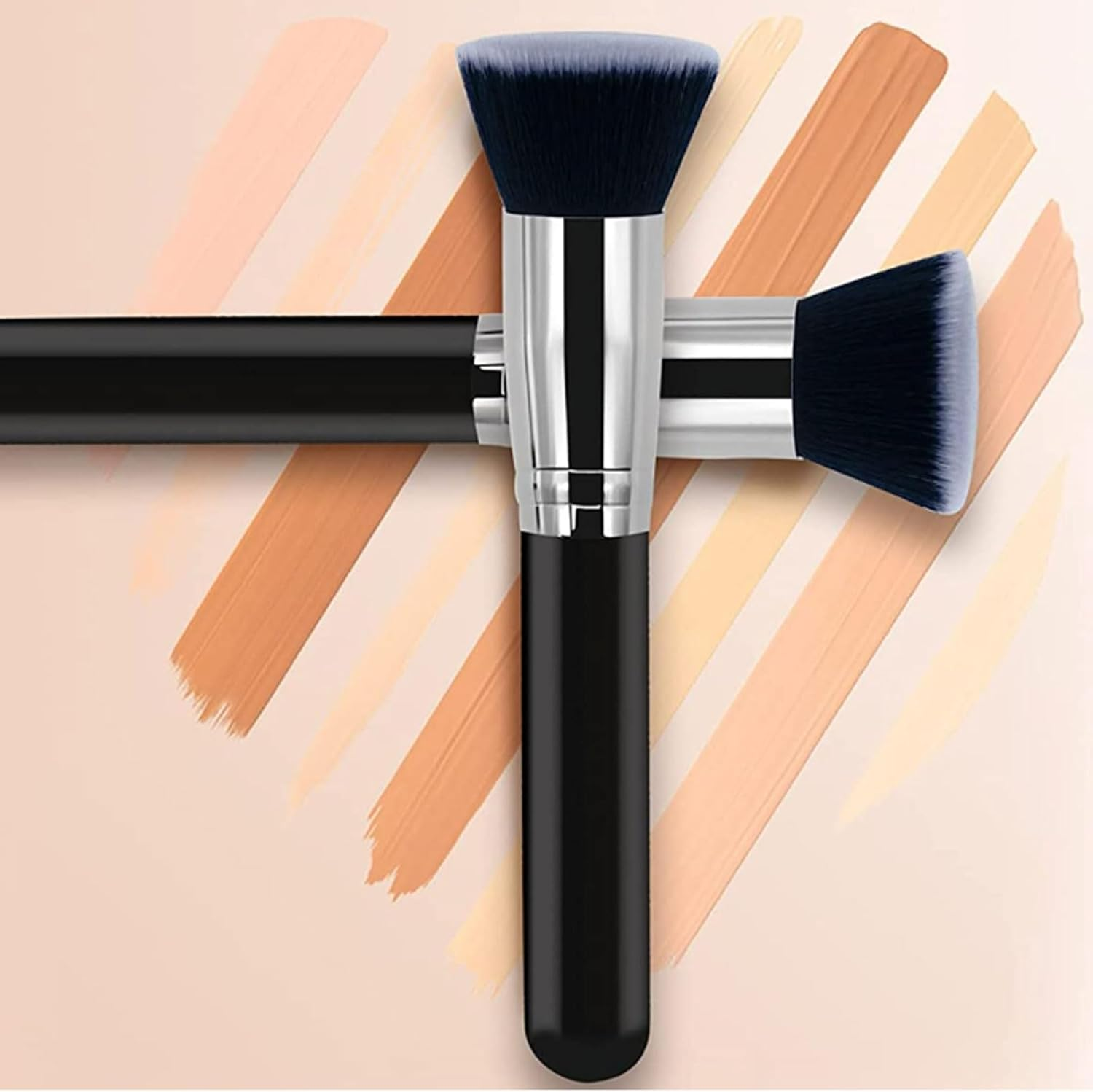 RIBHNXHI Flat Top Kabuki Foundation Brush for Liquid Makeup Professional Grade Large Face Brush for Buffing and Blending Mineral Powder Cosmetics Black image number 2