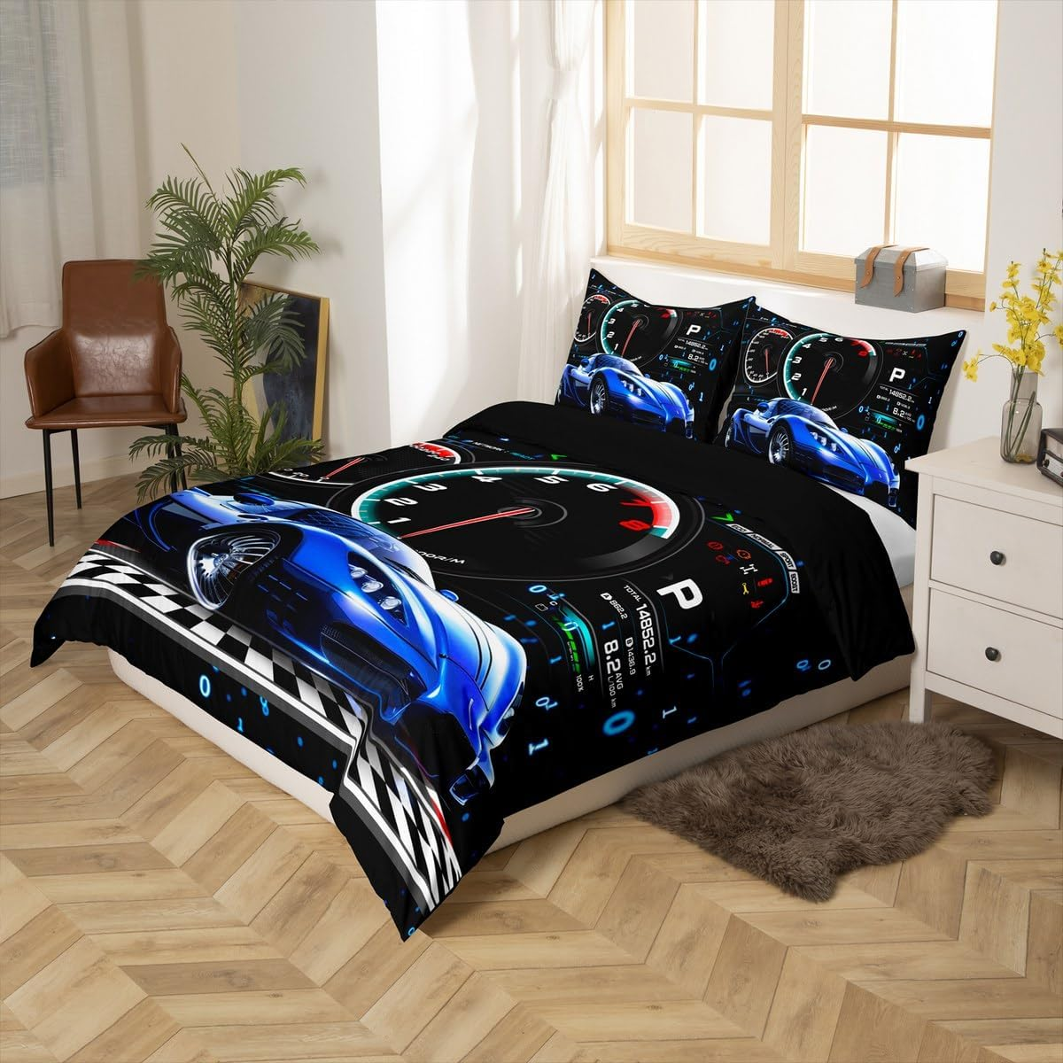 Homemissing Racing Car Duvet Cover Set, Blue, Racing Car Bedding Set, 135 X 200 Cm, for Boys and Girls, Racing Car Bed Set, Speed Sports Car Duvet Cover, Decorative (No Comforter) image number 4