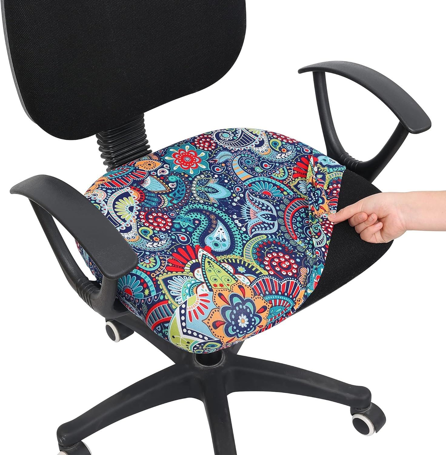Smiry Printed Office Computer Chair Seat Covers, Stretch Fit Universal Desk Rotating Chair Cover Washable Removable Seat Cushion Protectors - Green