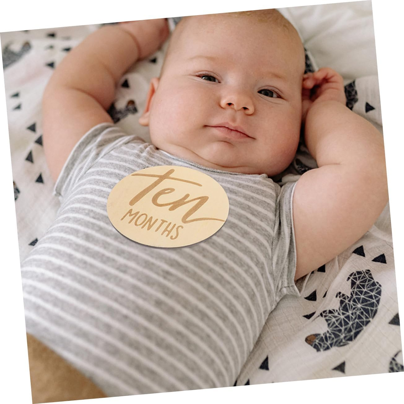 Milisten 12Pcs Growth Month Card Wooden Monthly Milestone Discs Milestone Signs for Newborn Born Keepsake Products image number 2