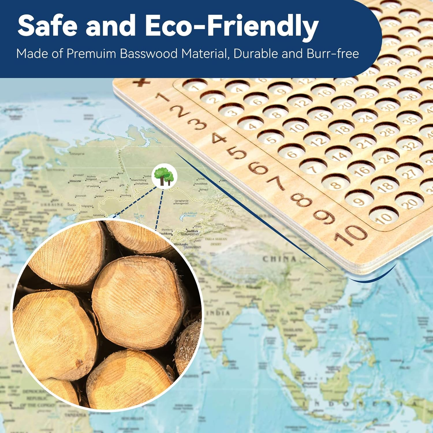 BAKAM Wooden Multiplication Board Math Game for Kids 8-12, Math Manipulatives Set with 100PCS Flash Cards for Kids 6-8 Years Old, Montessori Counting Toy for Boys Girls Preschool Learning image number 2