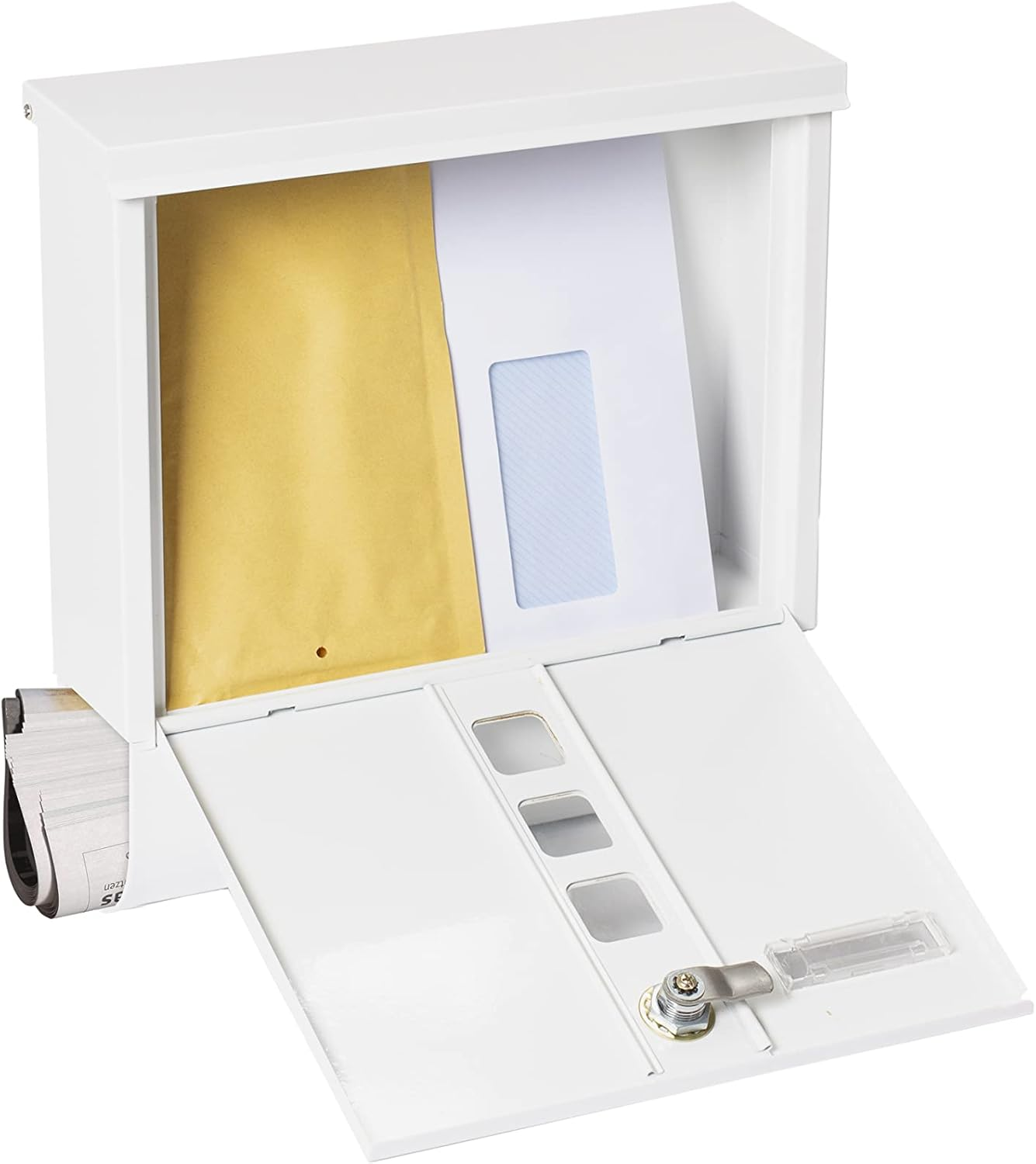 ARREGUI Chance E7001 Galvanised Steel Letter Box with Newspaper Holder, Post Box and Newspaper Box, Size M (DIN A4) Wall-Mounted Letter Box with Newspaper Compartment, Name Plate, White image number 6