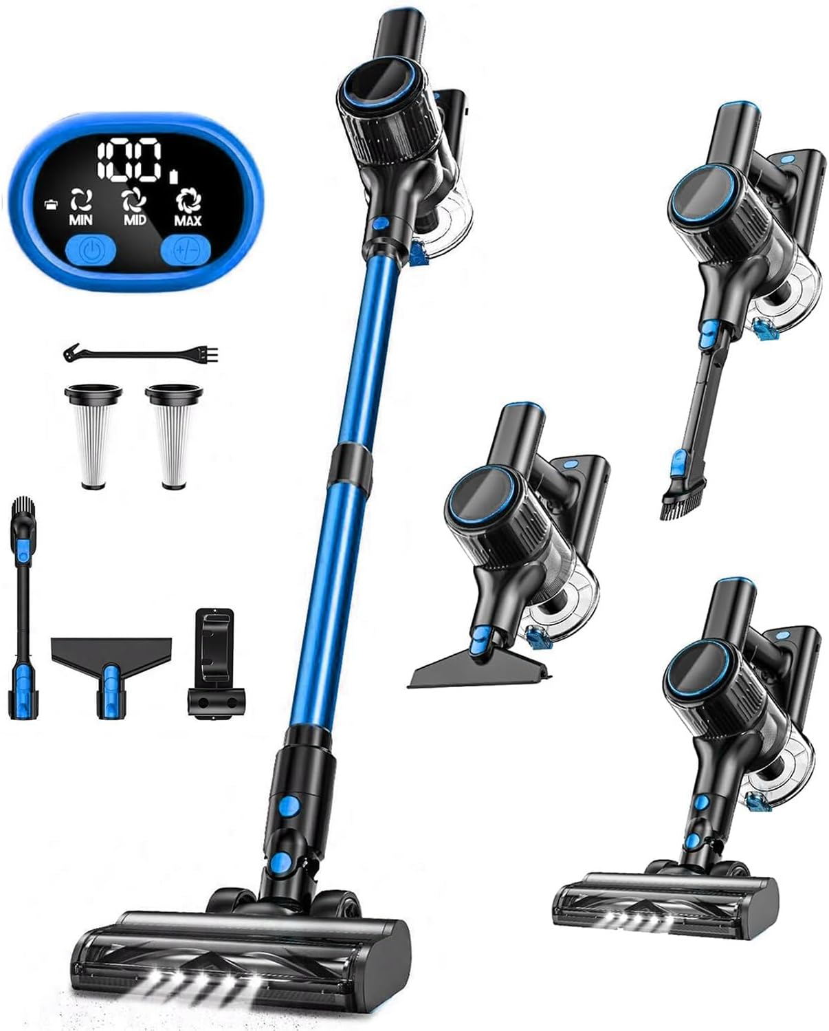 Cordless Vacuum Cleaner, 8-In-1 Stick Vacuum with LED Display & 3 Modes Suction, Detachable Battery, Lightweight Vacuum Cleaner for Home Hardwood Floors Carpets and Pet Hair (Blue) image number 5