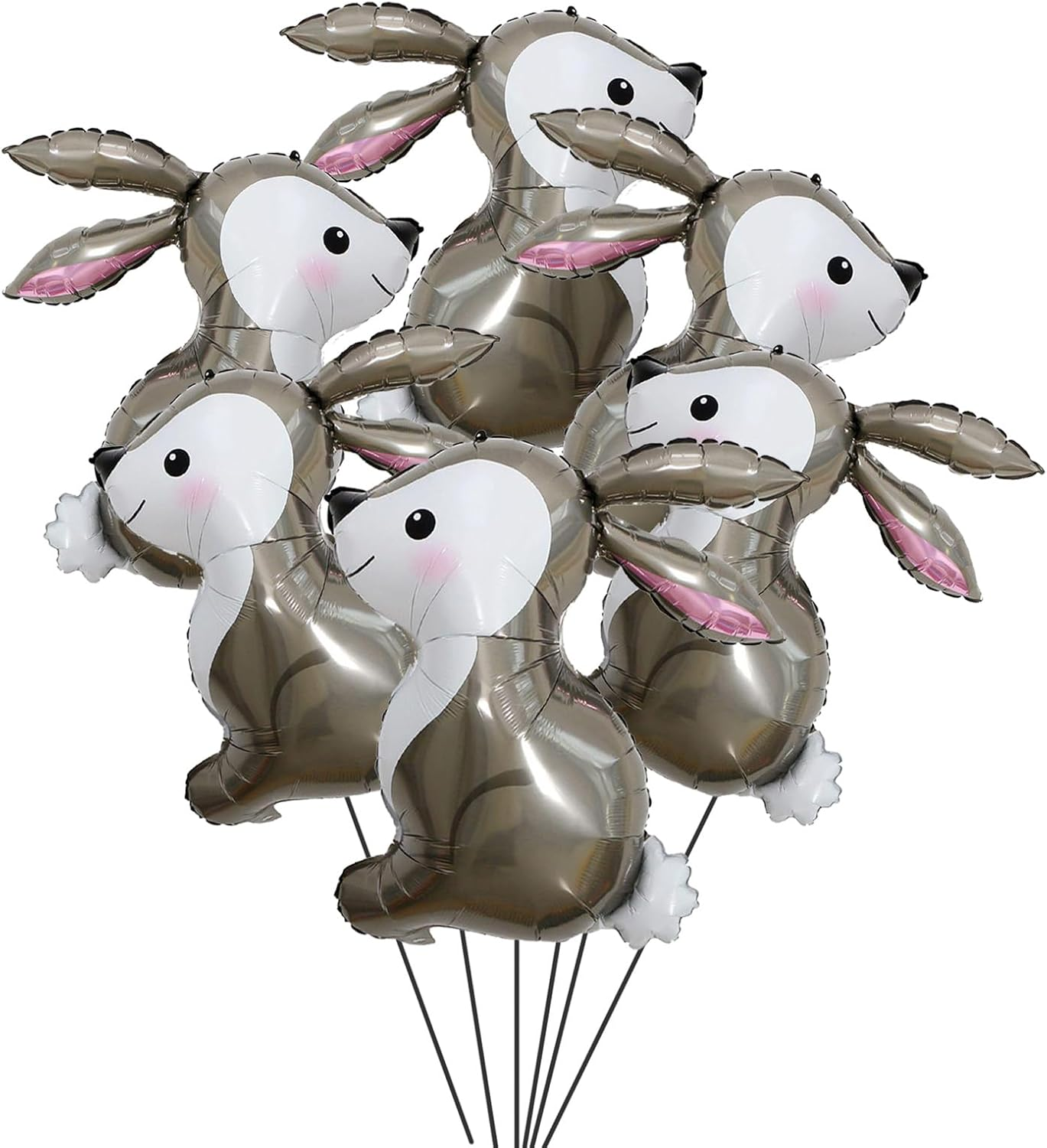 6Pcs Easter Balloons Easter Party Decorations Bunny Balloons Woodland Bunny Balloons Easter Rabbit Foil Helium Mylar Balloons for Easter Party Supplies Animal Farm Birthday Party Decorations