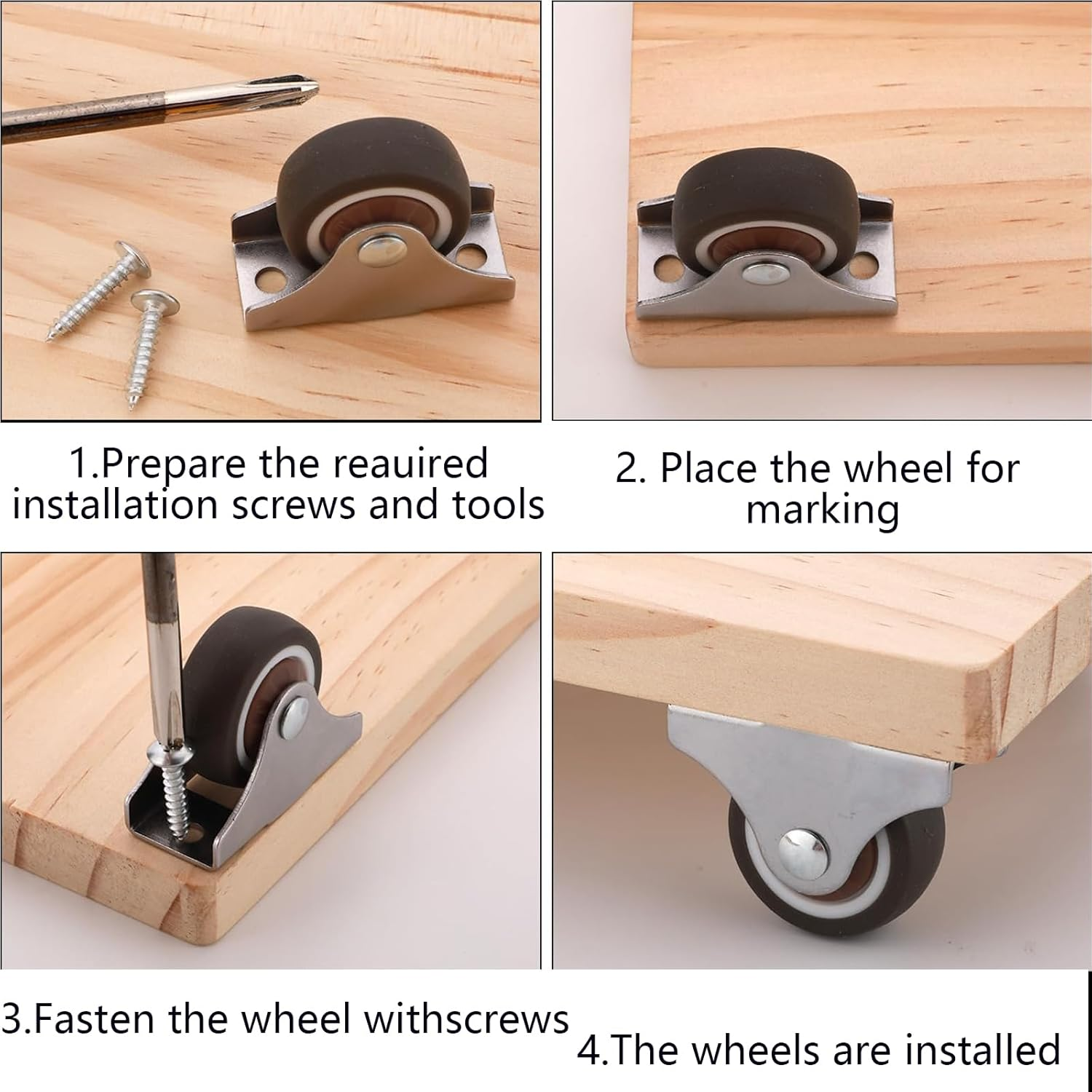 MYTOAU 8Pcs 1 Inch Low Profile Rubber Non Swivel Silent Ball Bearing Furniture Caster Wheels image number 2