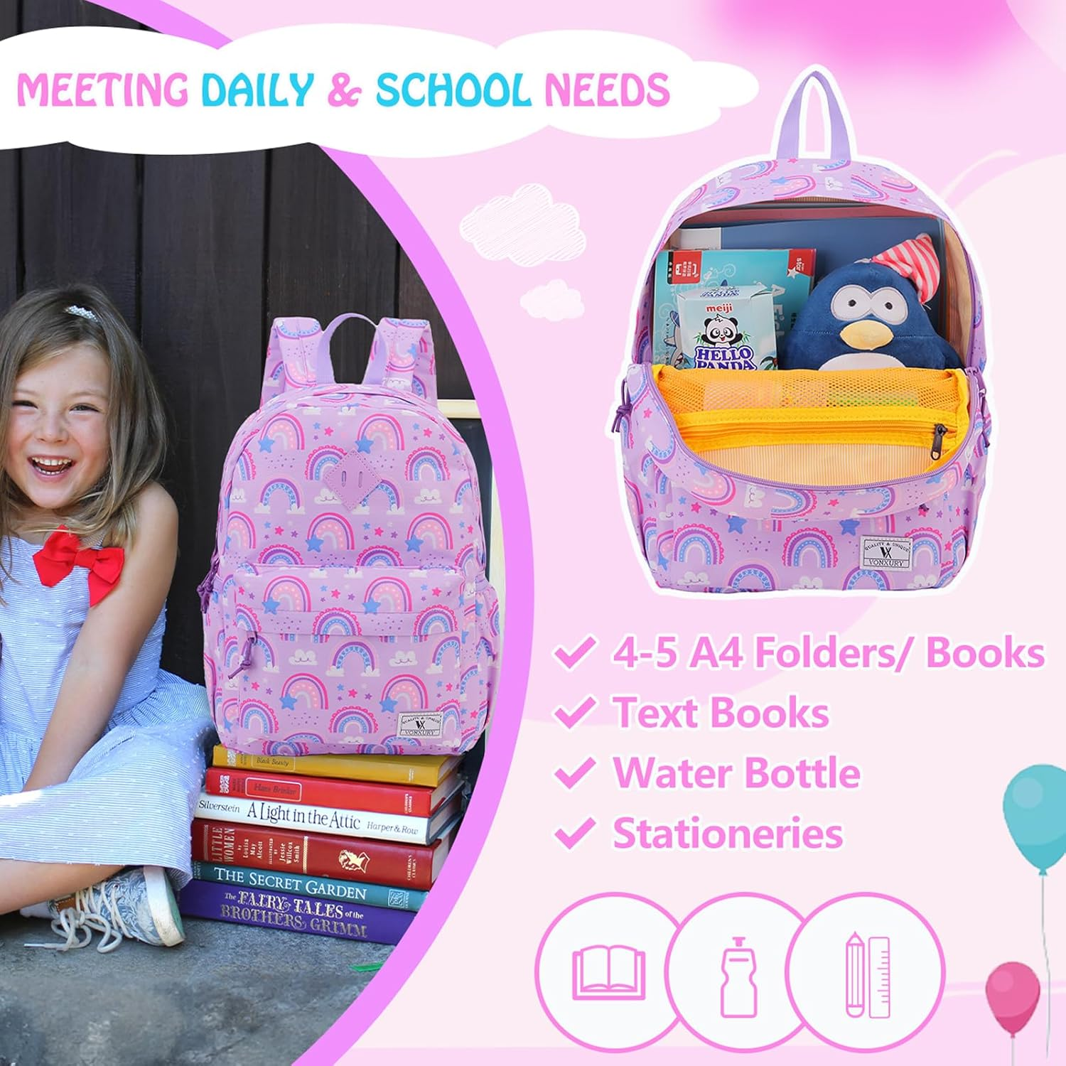 VX VONXURY Toddler Backpack for Boys Age 2-6，Small Kids Preschool Book Bag for Kindergarten Girls Fit A4 Folder