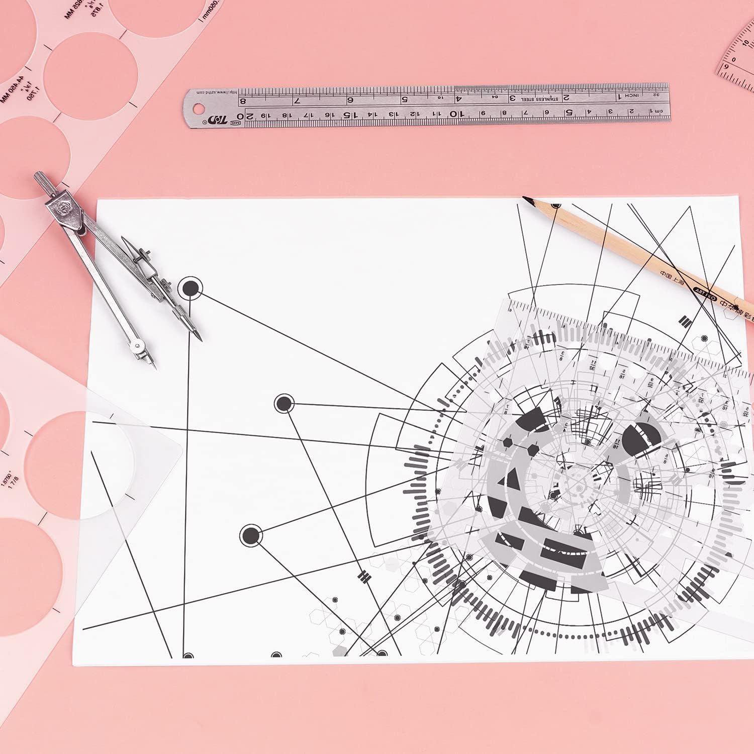 Tamaki Circle Template Circle round Stencil Templates for Drafting for Office and School Building Formwork Drawings Templates, Large and Small Size, 3 Pack image number 6