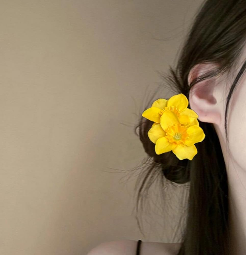 3 Pcs Bohemian Flower Hair Clip Hawaiian Hairpin Yellow Floral Hair Barrettes Hair Accessories for Beach Party Wedding Holiday Daily image number 3