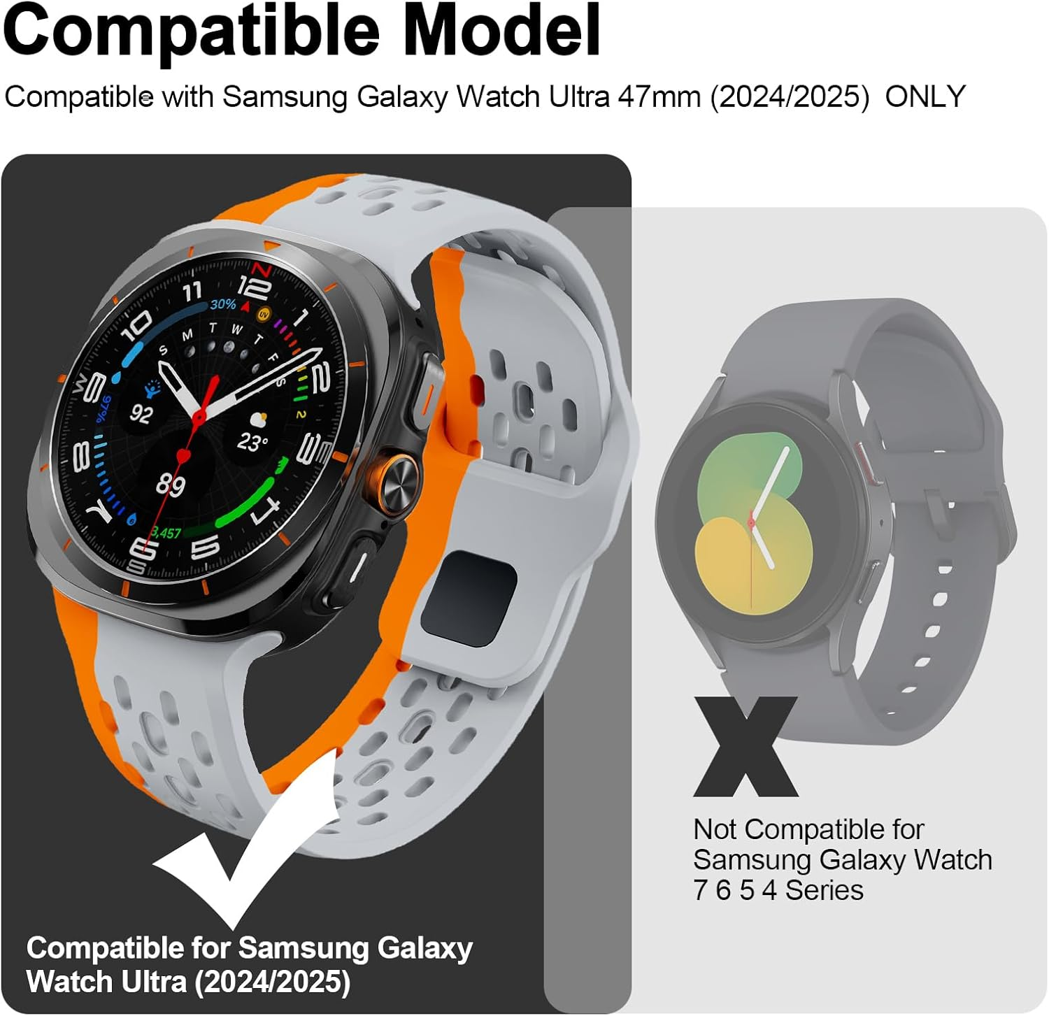 Compatible with Samsung Galaxy Watch Ultra Strap, Silicone Sport Breathable Bands for Galaxy Watch Ultra Men Women image number 1