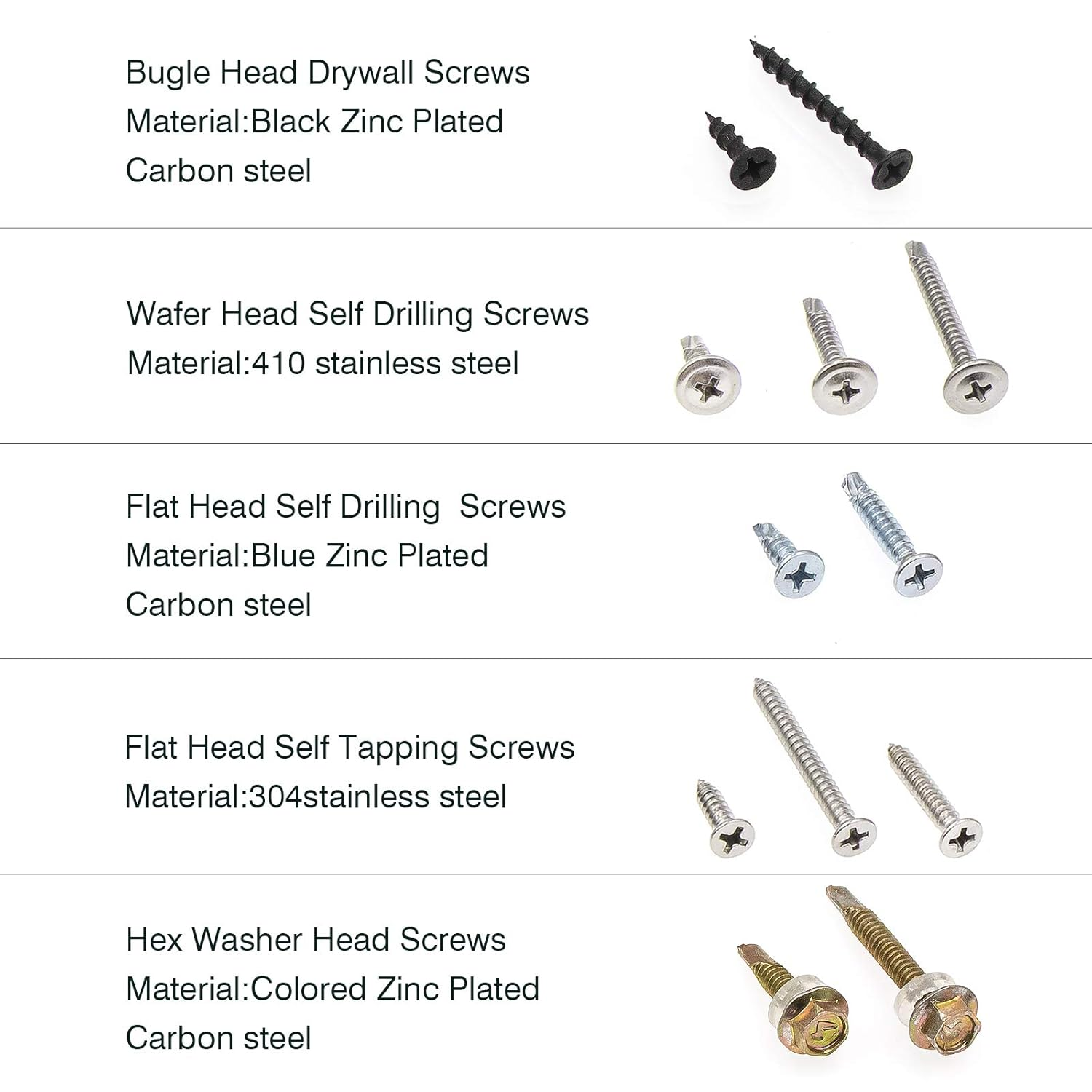Zmbroll Self Drilling & Self Tapping Screws Assortment Kit Set for Drywall Screws, Sheet Metal and Wood Screws image number 6