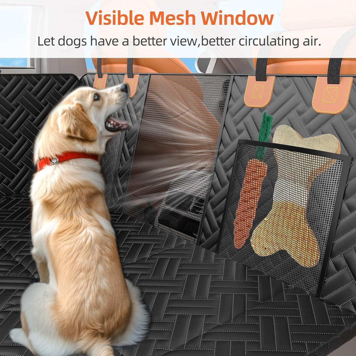 Extended Car Seat Cover for Dogs,Pet Car Hammock, Hard Bottom Back Seat Extender for Dogs with Mesh Window, Waterproof Backseat Pet Cover Hard Bottom-Dog Car Seat Cover for Tesla & Cars,Trucks,Suvs image number 2