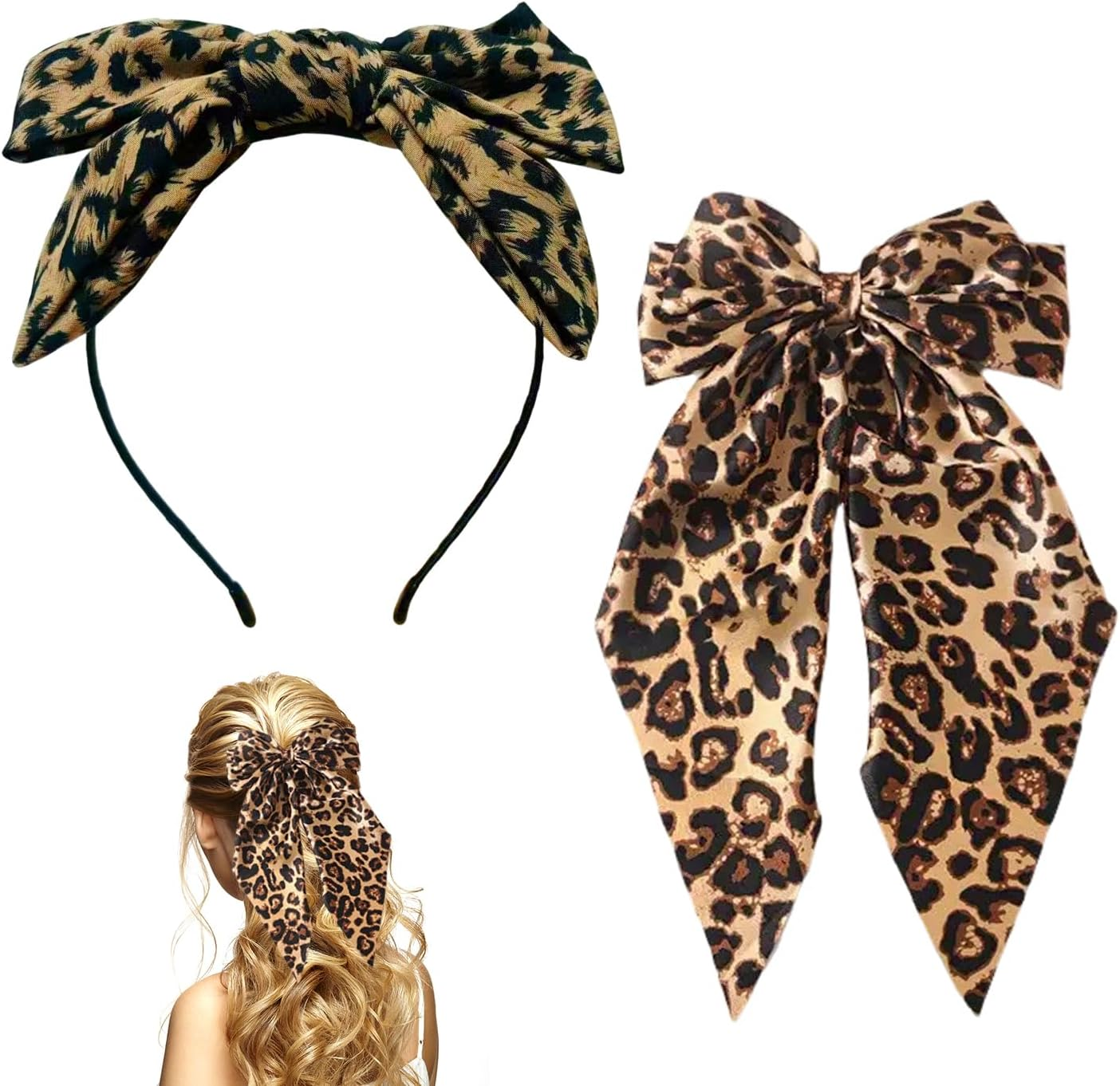 1 Leopard Print Hairpin and 1 Headband with Bow, Fashionable Personalised Hair Accessories, Retro Hair Accessories, Women'S Hair Accessories image number 4