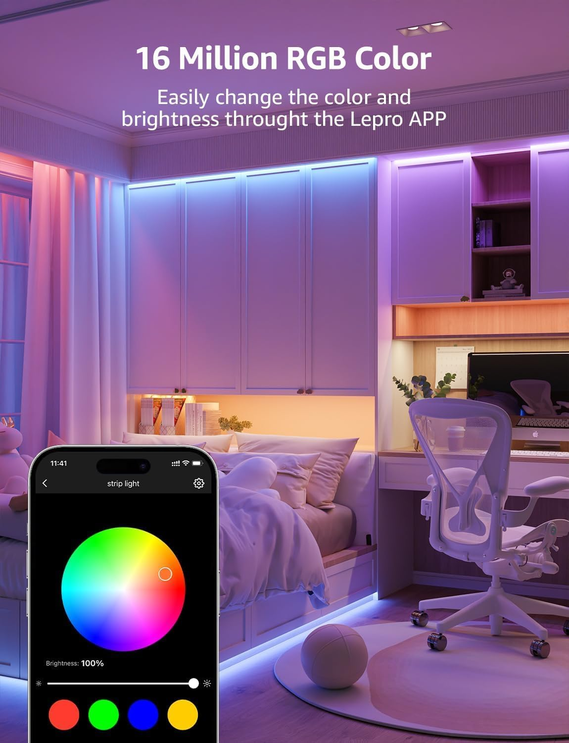 Lepro SE1 AI Smart RGB LED Strip Lights 10M, Voice & App Control, Works with Alexa & Google Home, Music Sync, AI Lighting Design Assistant, Colour Changing LED Light for Bedroom, 2.4G Wifi, No Remote image number 2