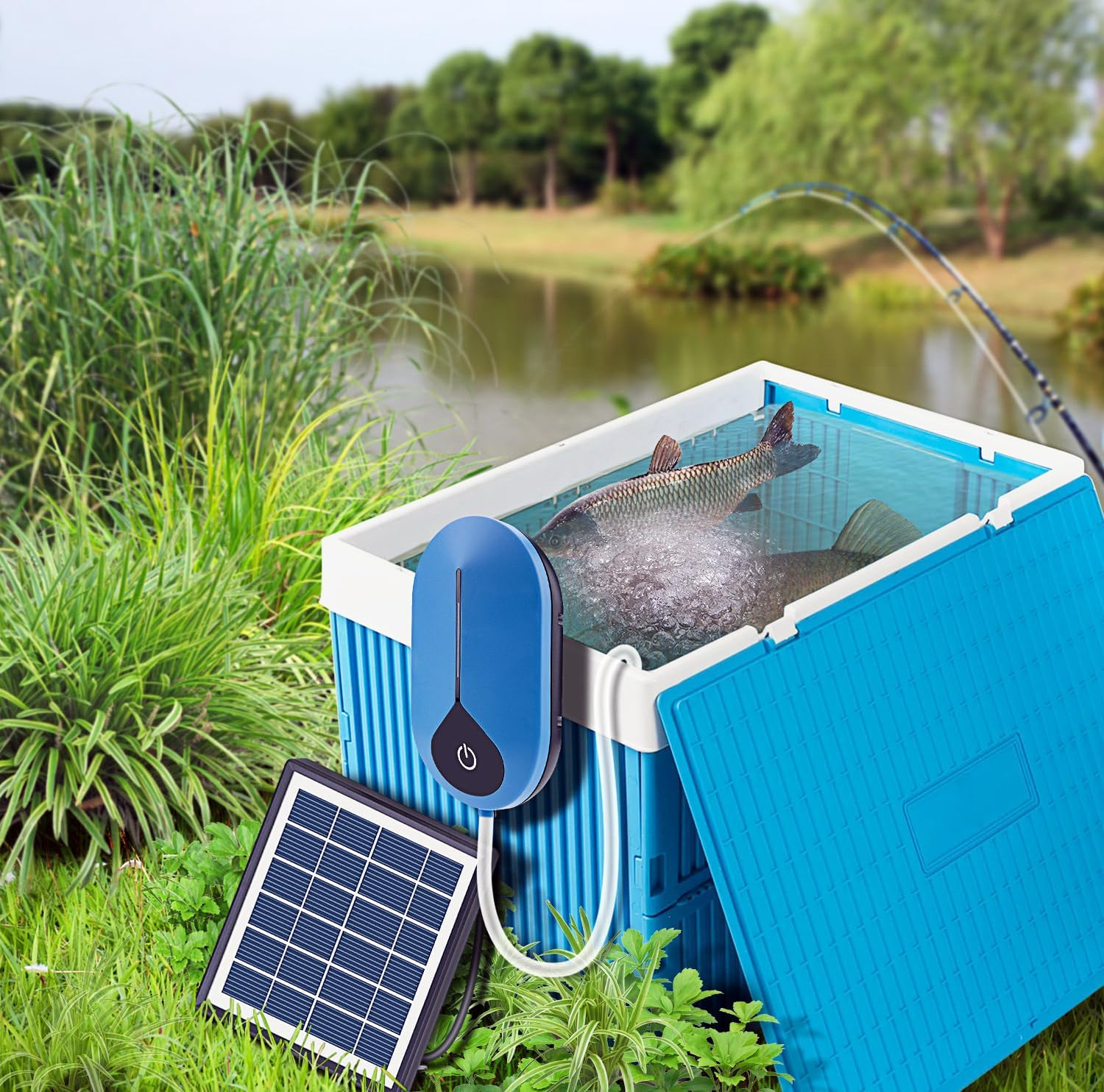 Meichoon Solar Aquarium Air Pump 1.5W Oxygenator 3 Modes Pond Bubbler Oxygenation for Fish Tank Aquarium Gardening Water Circulation MY09 image number 1