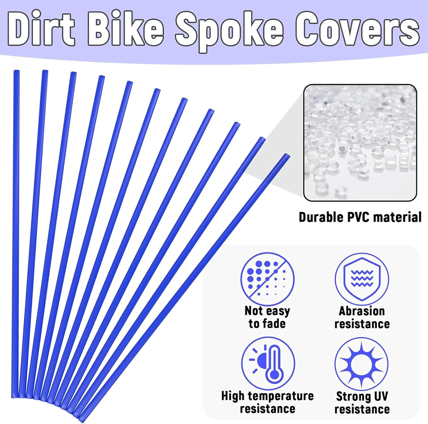 72-Pack Universal Spoke Protector Guards for Bikes, Motorcycles, Wheelchairs & Off-Road Vehicles - Durable Spoke Decorations for 8"-21" Rims (Black) - Blue image number 2