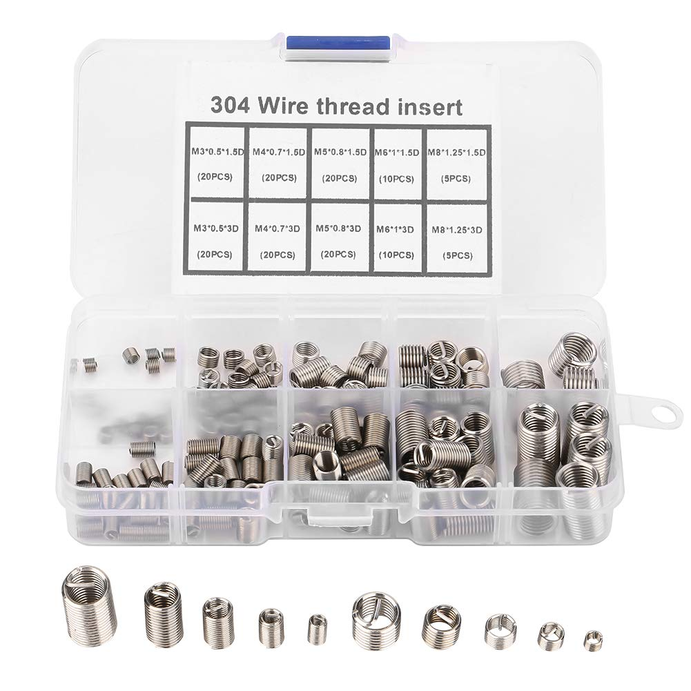 150Pcs Thread Repair Inserts, M3 M4 M5 M6 M8 Heli Coil, Helicoil M6, Helicoil Thread Repair Kit, Stainless Steel SS304 Coiled Wire Helical Screw Thread Inserts