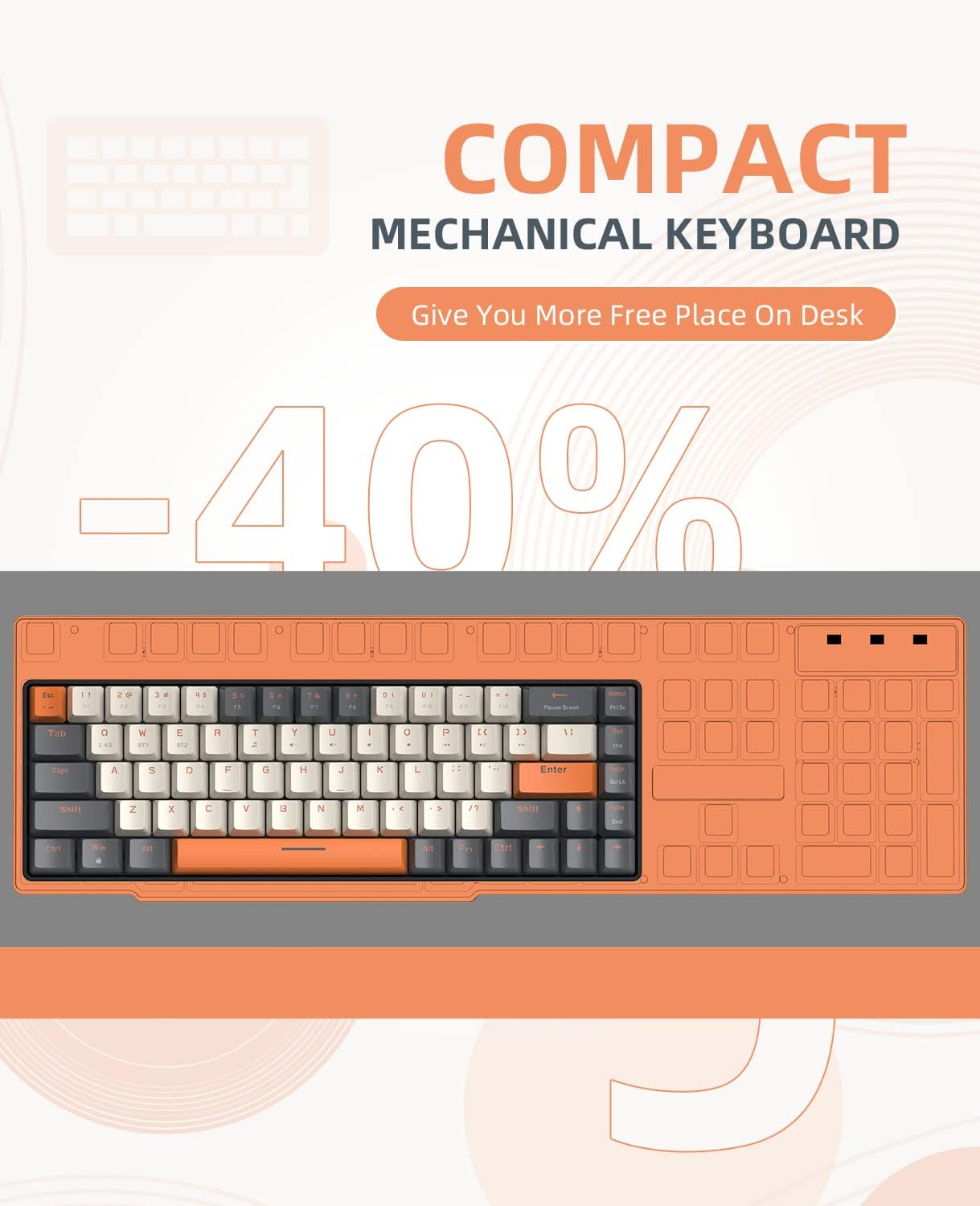 ZIYOU LANG RK68 60% Wireless Mechanical Keyboard, Bluetooth 5.0/2.4Ghz Dual Mode 2-In-1 USB-C Receiver Mini Mechanical Keyboard, Hot Swappable Red Switch Gaming Keyboard for Pc/Mac/Laptops image number 1