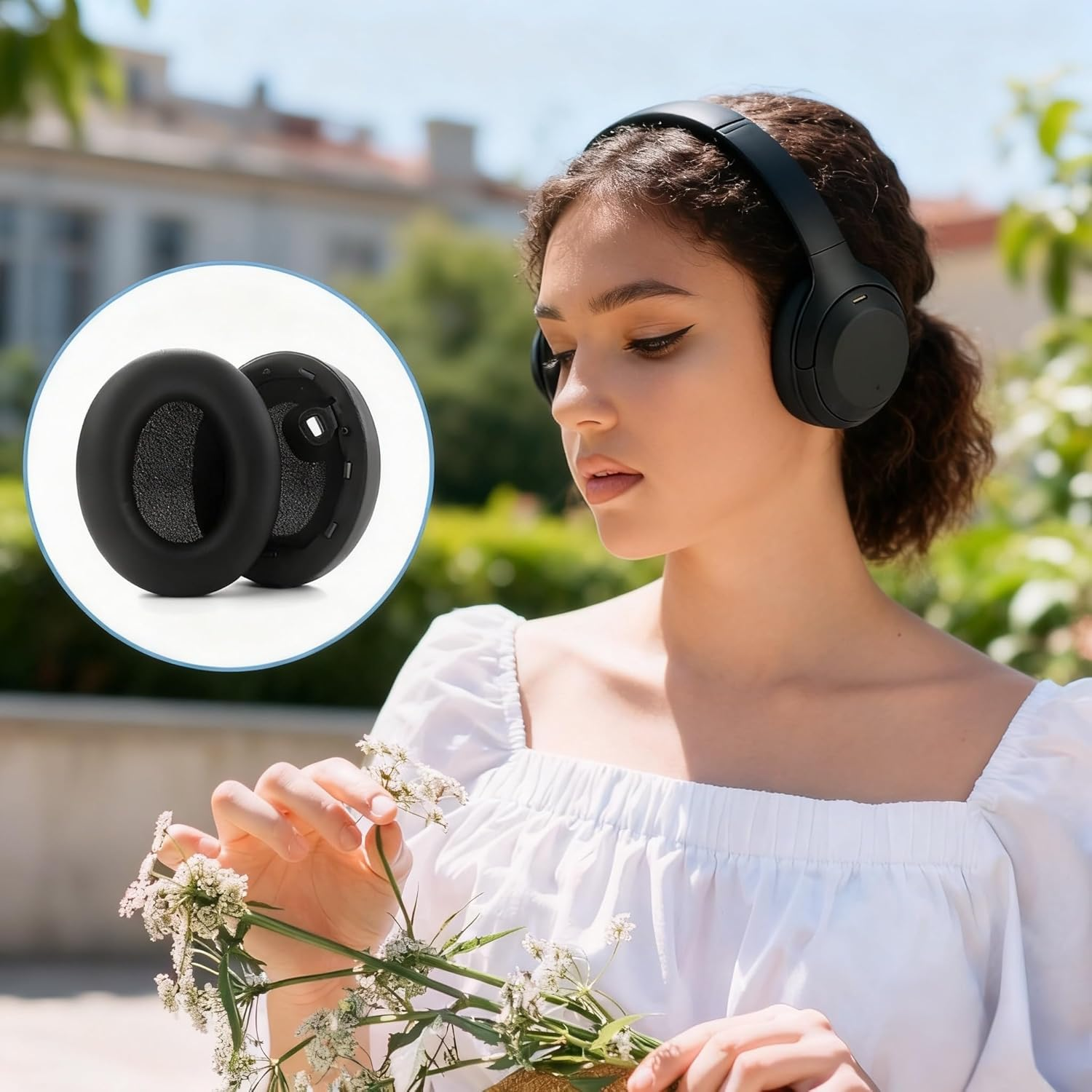 Replacement Earpads Cushions for Sony WH-1000XM4 (WH1000XM4) Headphones, MH MOIHSING Memory Foam Soft PU Leather Ear Pads Covers with Noise Isolation, Added Thickness, without Affecting Sensor- Black image number 3