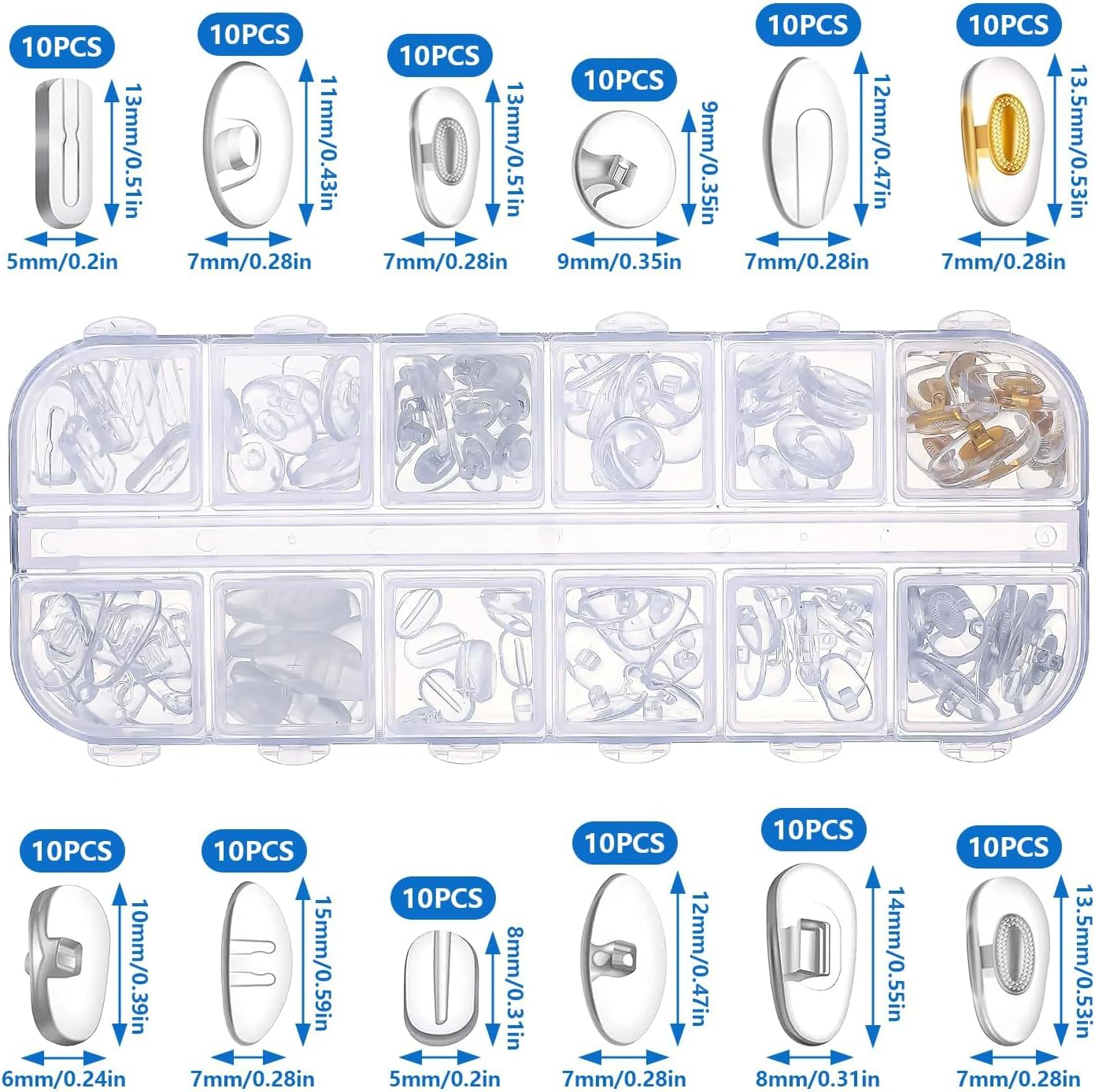 Eyeglass Nose Pads, 60 Pairs Soft Silicone anti Slip Glasses Nose Pads, Eyeglass Repair Kit for Replace Nose Pads and Repair Glasses (12 Styles) image number 2