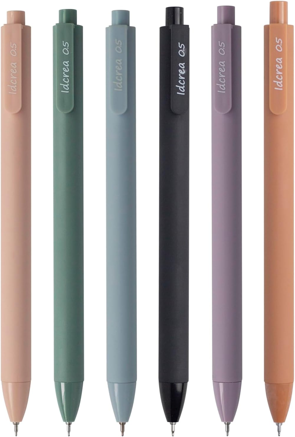 Idcrea Gel Ink Retractable Pens, 0.5Mm Fine Point, Black Ink, Molandi Soft Touch, 6 Pack