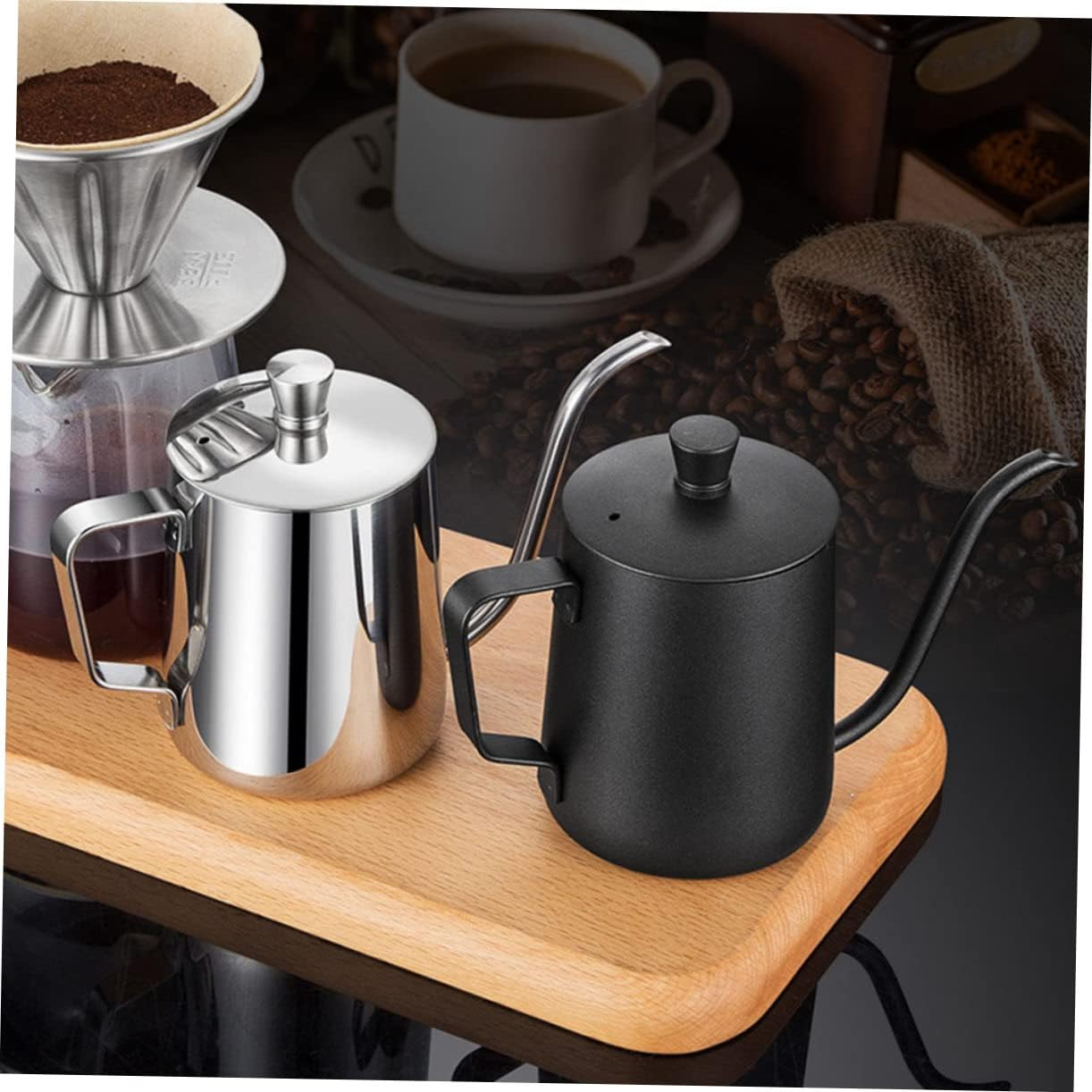 JECOMPRIS Stainless Steel Coffee Kettle with Lid Polished Mini Teapot for Home Use Hot and Cold Beverage Pot Practical Espresso and Tea Pouring Tool Safe Material image number 1