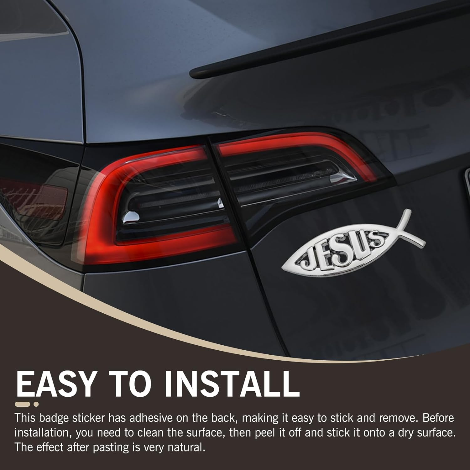 2PCS Jesus Fish Decal Sticker, 3D Car Jesus Christian Fish Symbol Decal, Waterproof Car Decoration Sticker, Trunk, Bumper (Silver) image number 2