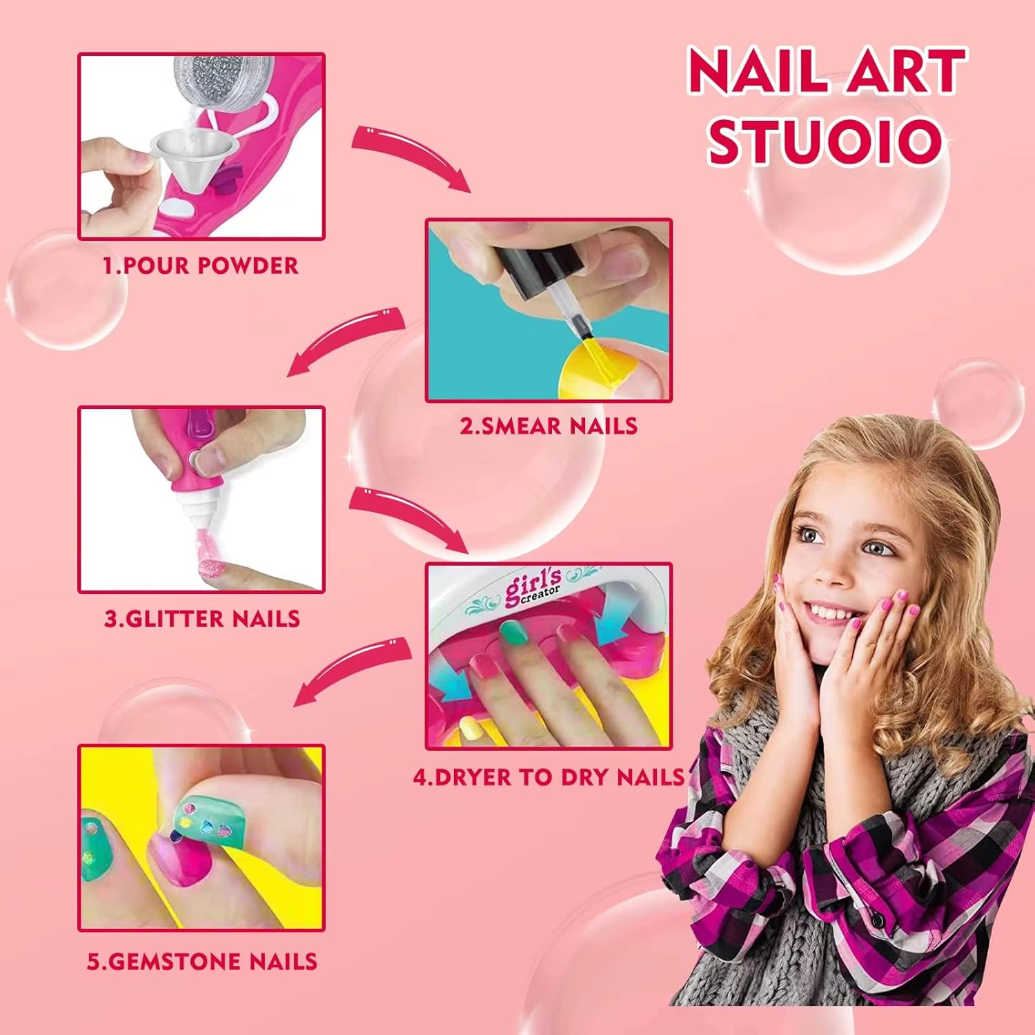 Kid Nail Studio Set Kids Nail Polish Kit Girls Nail Salon Games Manicure Sets for Girl Age 6-12 image number 4