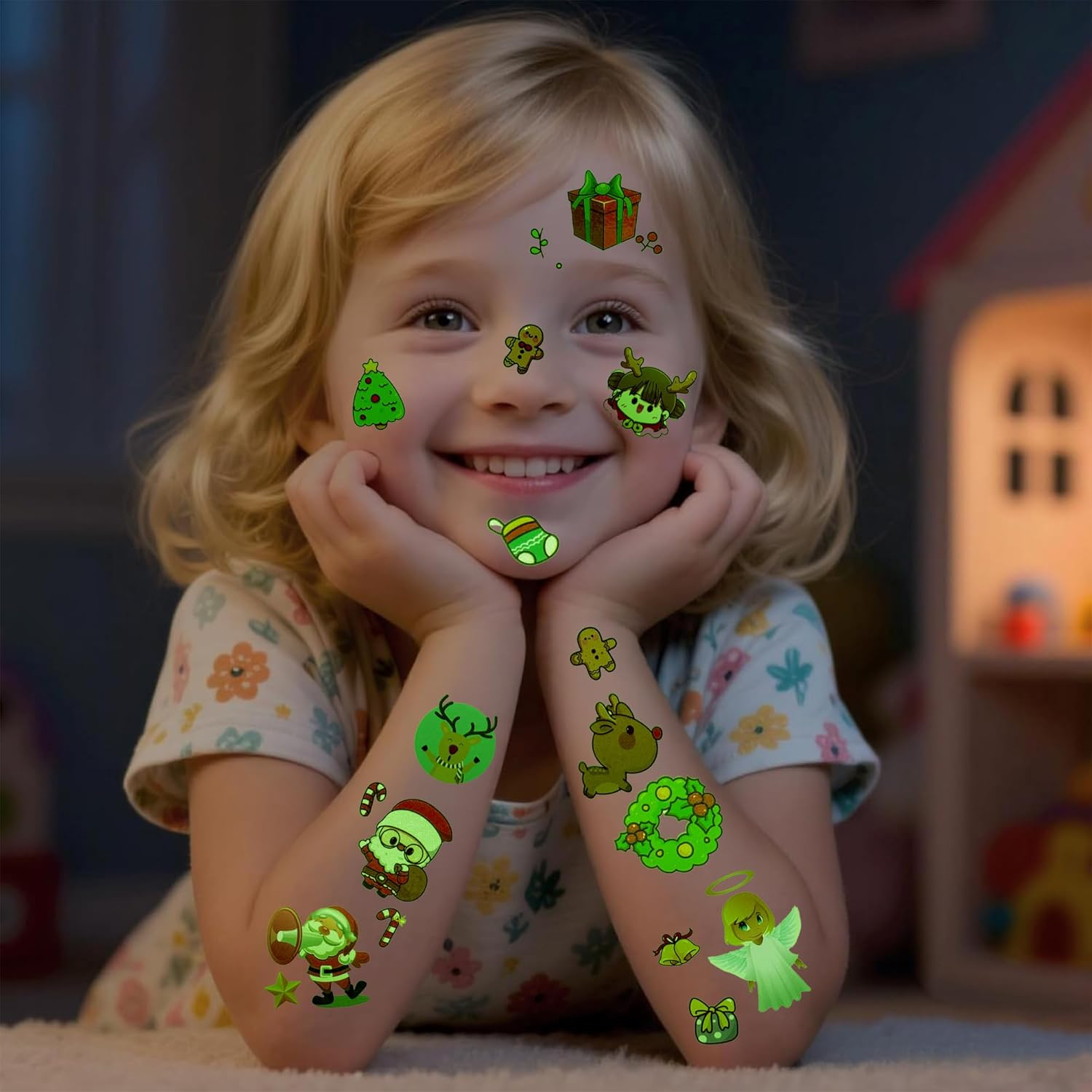 30 Sheets Christmas Luminous Temporary Tattoos for Kids -10 Sheets Christmas Glow in the Dark Tattoos Stickers & 20 Sheets Cute Tattoo Decorations for Boys and Girls, Party Favours Stocking Stuffers Gifts