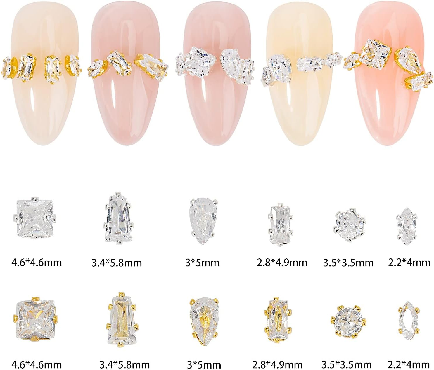 Gold Nail Charms Nail Art Zircon Metal Gem Nail Art Crystal Jewelry Diamonds for Nail Art Decorative Accessories Nail Rhinestones Charms for Nail Art 3D image number 3