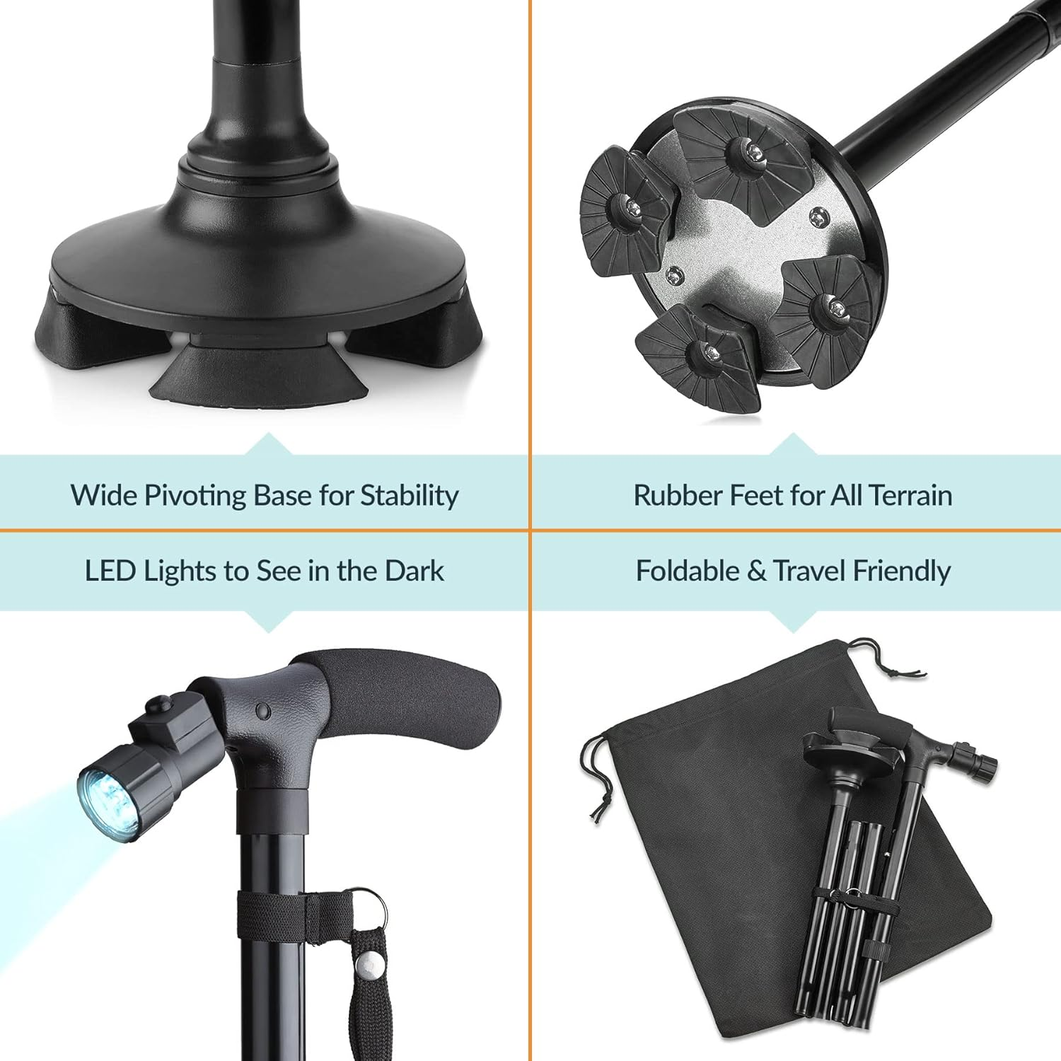 Folding Cane with Led Light - Adjustable Walking Sticks LED Light to Get around Easier in the Dark, Collapsible Canes with Rubber Feet for Men and Women image number 5