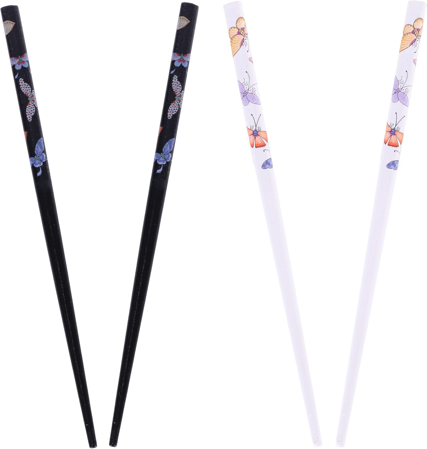 Set of 4 Hair Sticks Hair Chopsticks with Butterflies - White