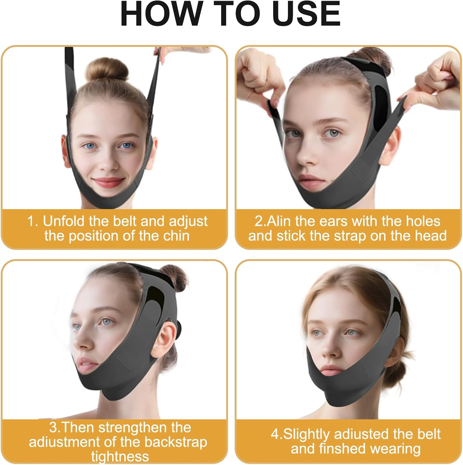 Adjustable Chin Strap for Sleeping Jawline Shaper V Line Lifting Mask Face Slimmer for Double Chin （Black） - Green image number 6