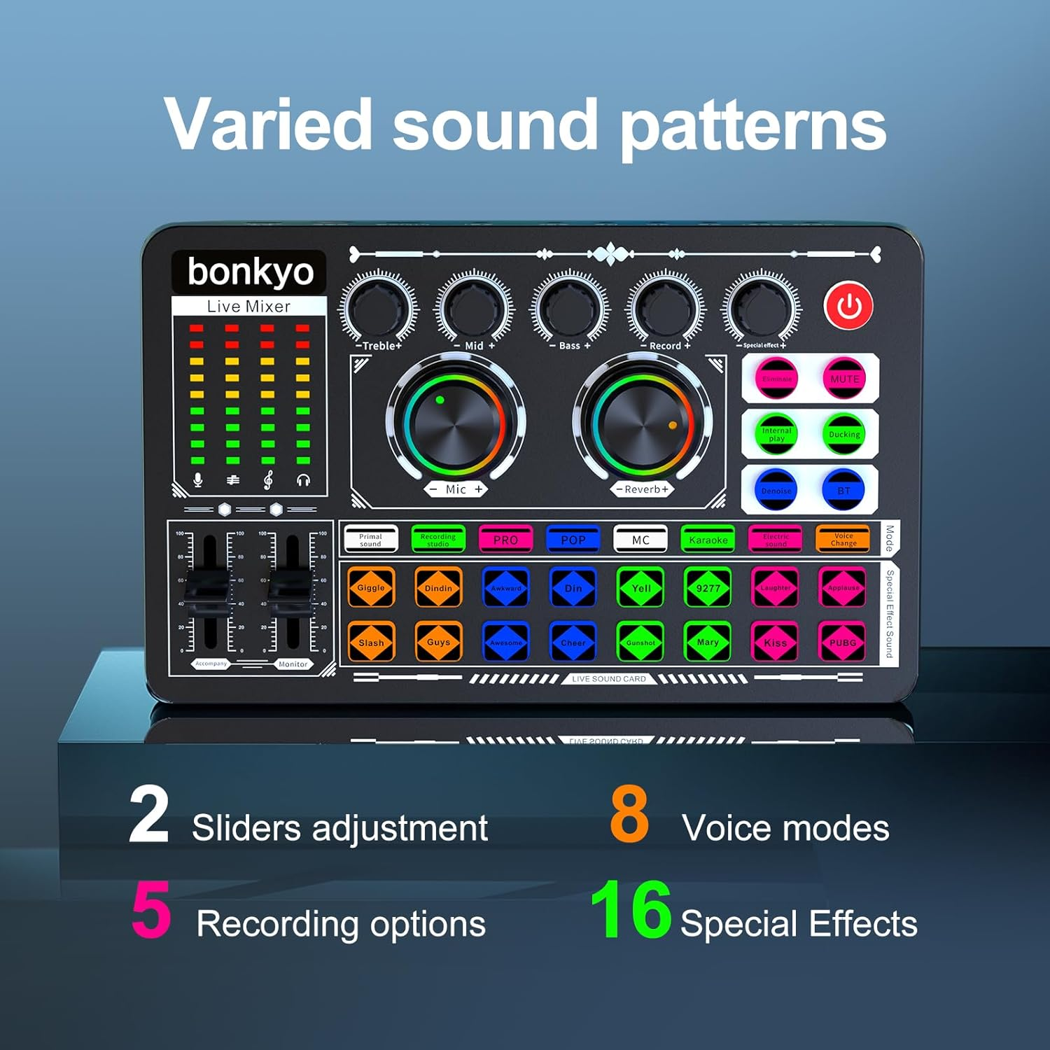 Bonkyo Professional Audio Mixer, F999 Live Sound Card with Dj Mixer for Streaming/Podcasting/Gaming, Professional Studio Equipment image number 4