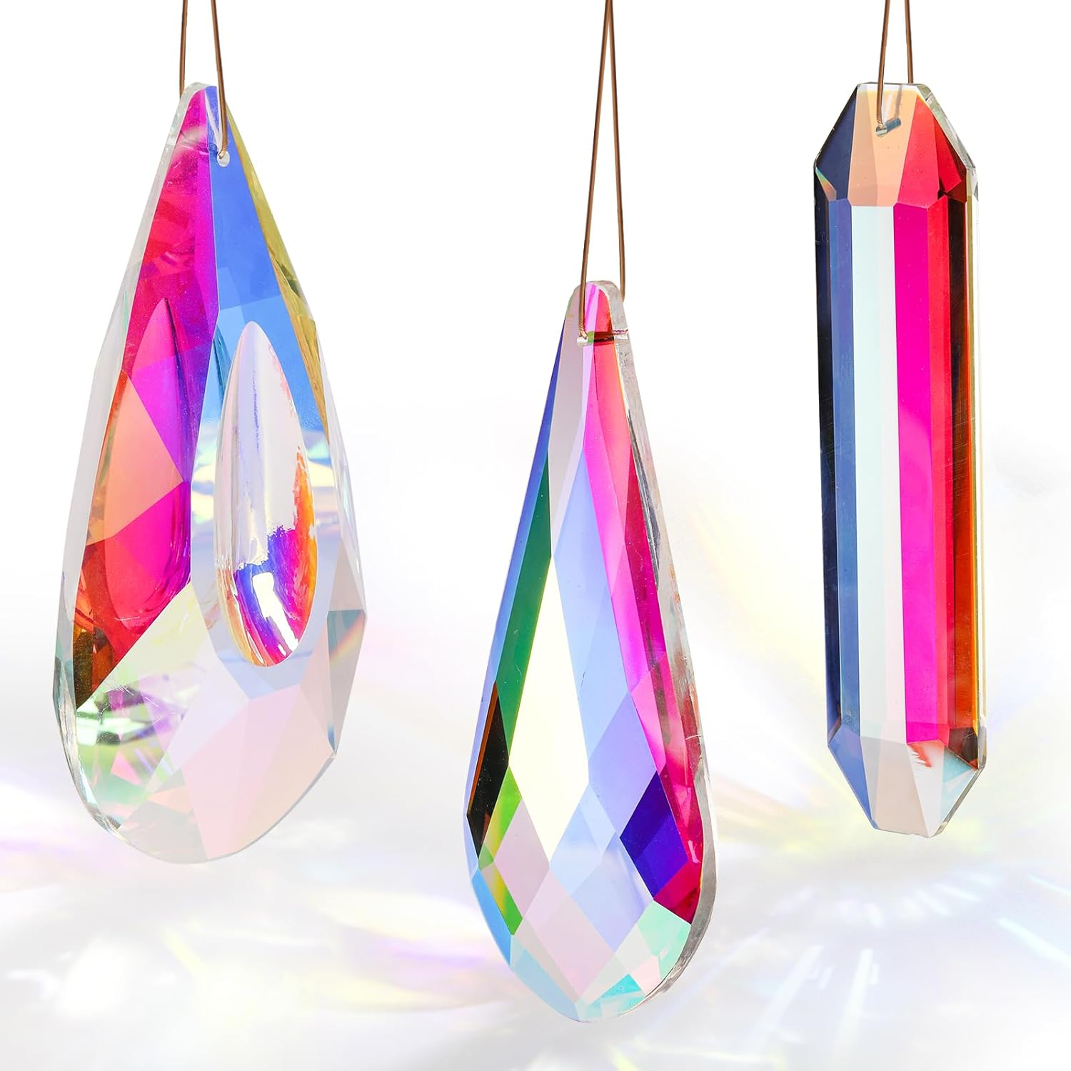 ZEAYEA 3 Pcs Crystal Prism, 4.7'' Crystal Suncatcher Prism for Window, Colored Hanging Prisms Pendant for Chandeliers, Garden, Room, Wedding, Christmas Tree Decoration, Home Decorative Accessories