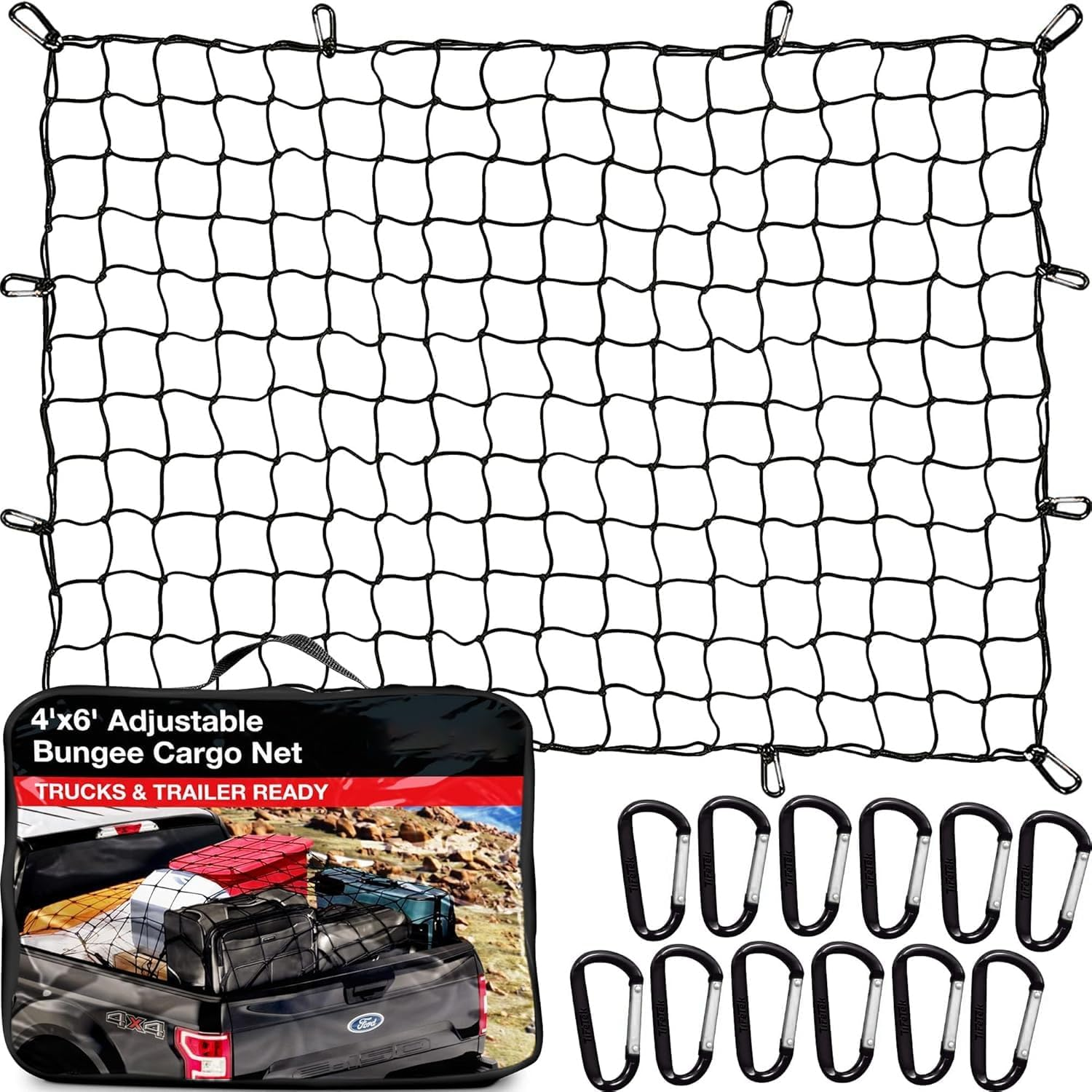 Ronluuu Cargo Net for Pickup 120Cmx180Cm Stretches to 240Cmx360Cm Pickup Cargo Net 12 Tangle-Free Clip Carabiners, Suitable Fortrailer,Ford Pickup,Chevrolet Pickup,Dodge Pickup Equal image number 5