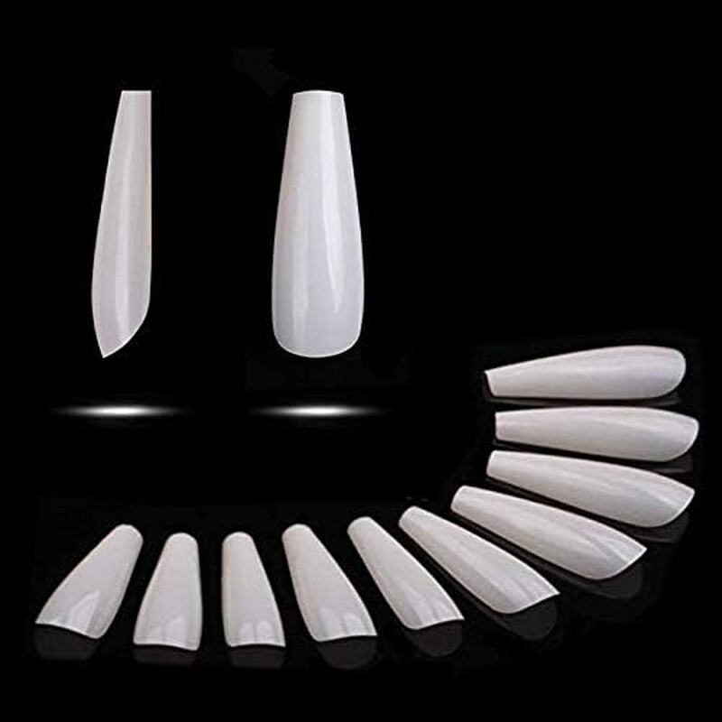 600Pcs Long Coffin Fake Nails - Full Cover Natural Ballerina False Nail Acrylic Nail Tips with Case, Artificial Nails10 Sizes for Nail Salons and DIY Manicure image number 2