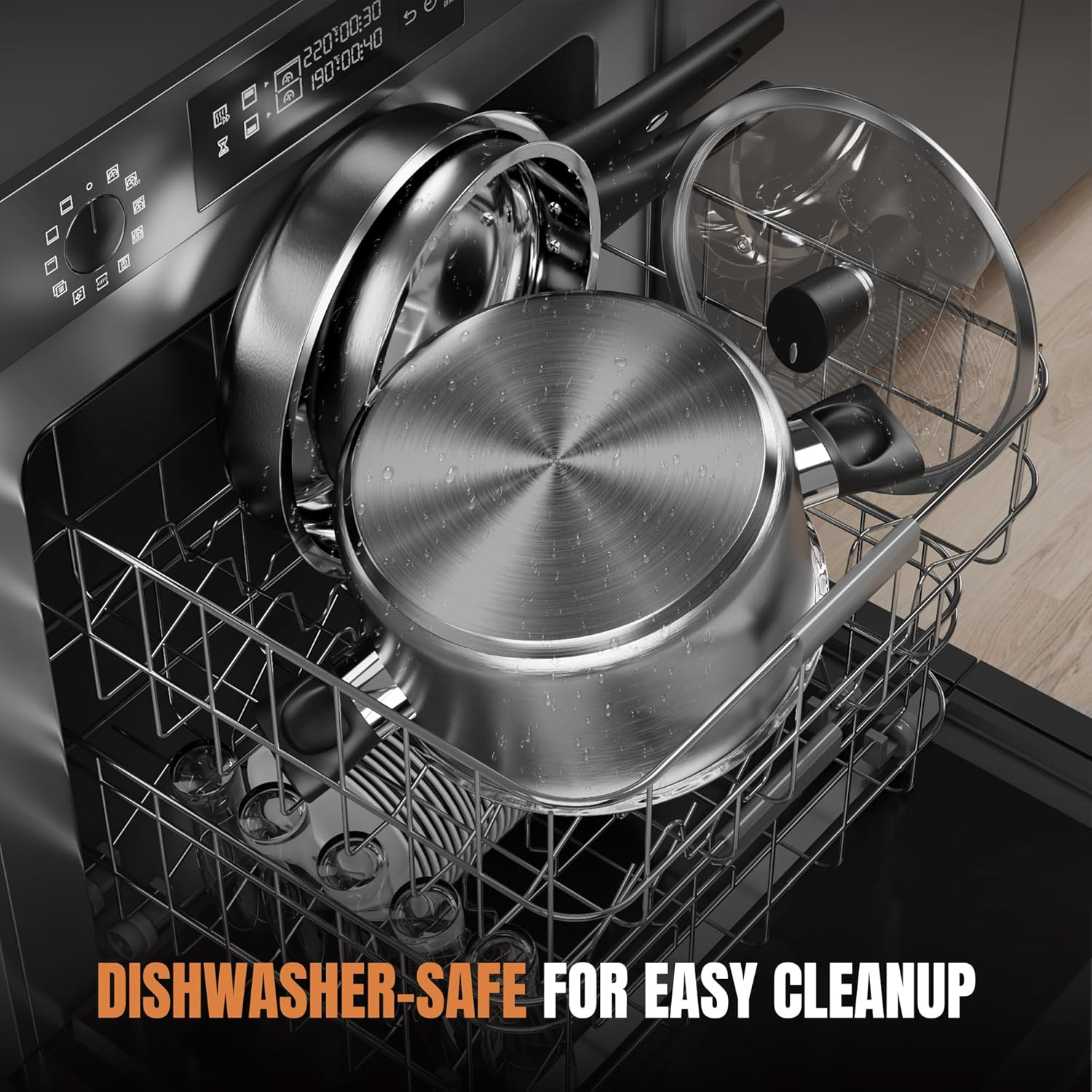 ASKSCICI Stainless Steel Cookware Set, 14-Piece Pots and Pans Set, Kitchen Cookware Set with Stay-Cool Handle, Non-Toxic, Dishwasher Safe & Compatible with All Stovetops (Gas, Electric & Induction) image number 1