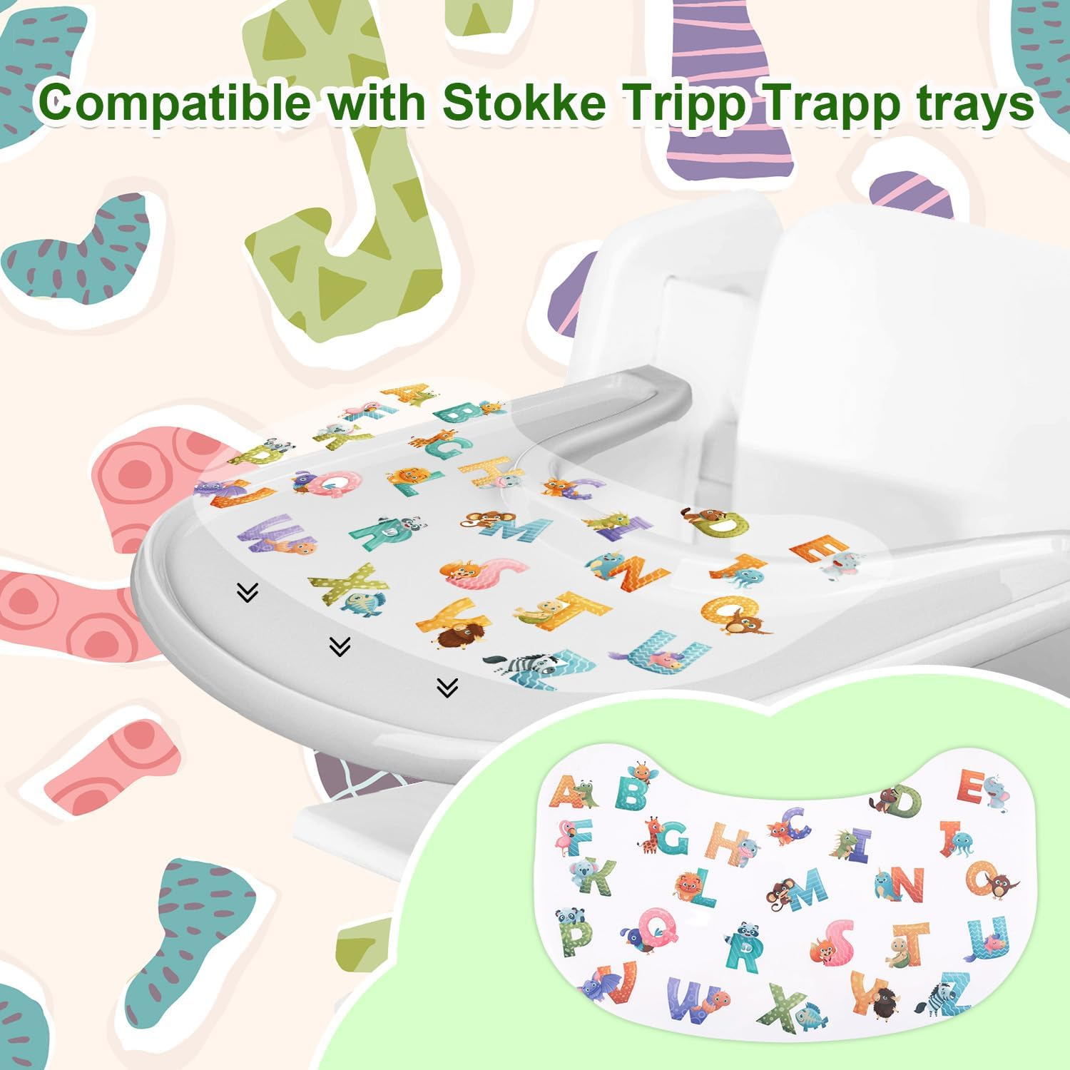 3Pcs Suction Solver Stickers for Stokke Tripp Trapp Trays, Animal & Letter Tray Suction Sticker Adhesive Placemat for Baby Bowls Plates & Toys High Chair Accessories(Peanut Shape) image number 2