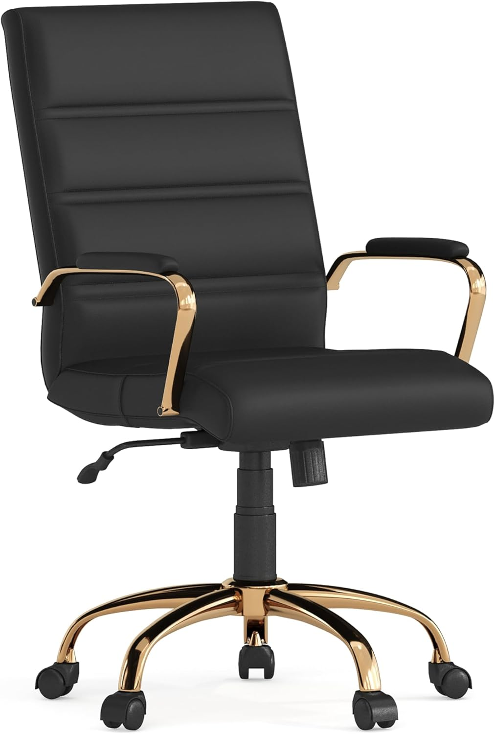 Flash Furniture Mid-Back White Leather Executive Swivel Chair with Rose Gold Frame and Arms