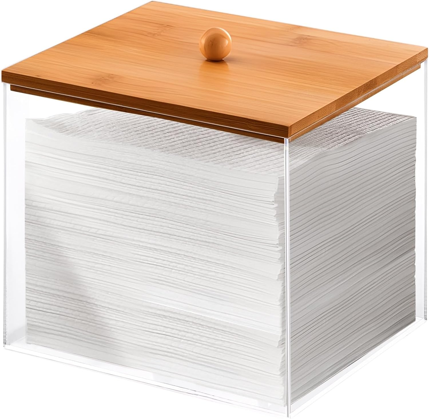 Puricon Disposable Face Towels Holder, Acrylic Storage Box with Wood Lid Compatible with Clean Skin Club Towel, Facial Towelettes Container Organizer for Bathroom Counter -Nature