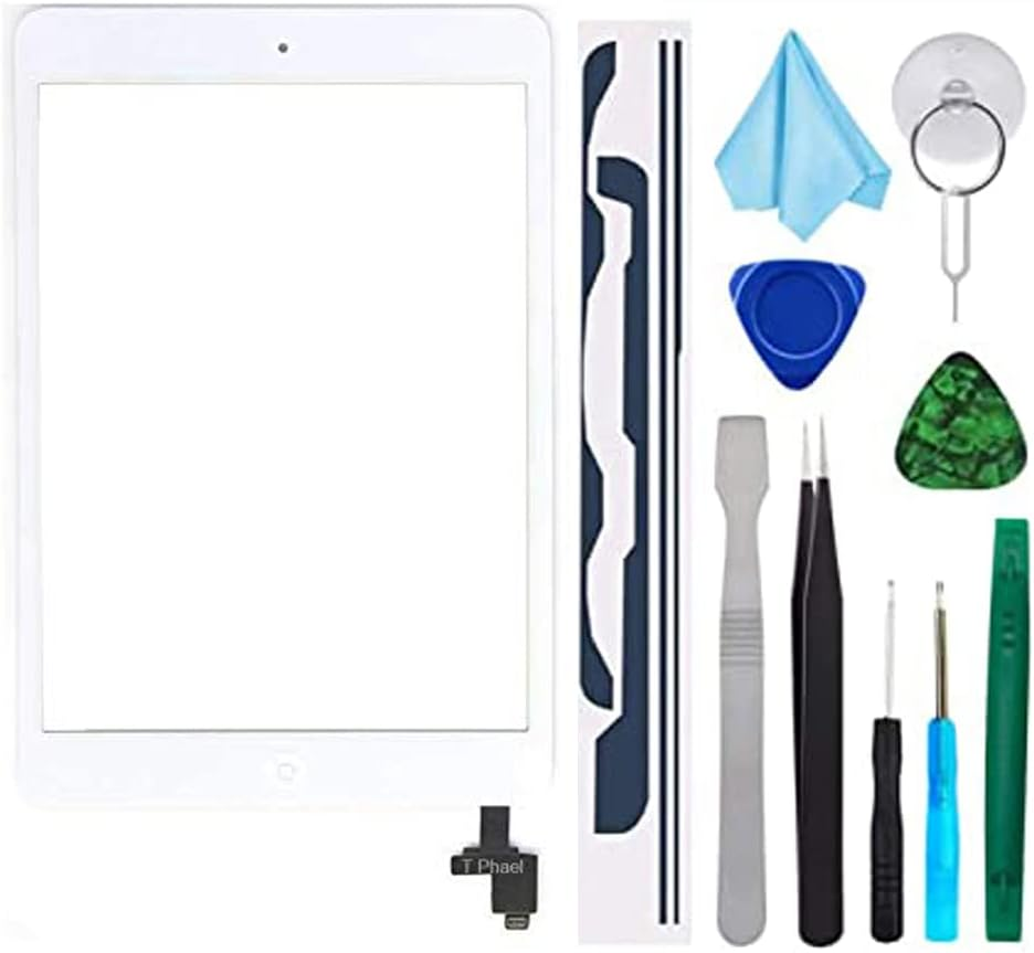 White Digitizer Repair Kit for Ipad Mini 1&2 A1432 A1489 Touch Screen Digitizer with IC Chip + Home Button + Tools + Pre-Installed Adhesive