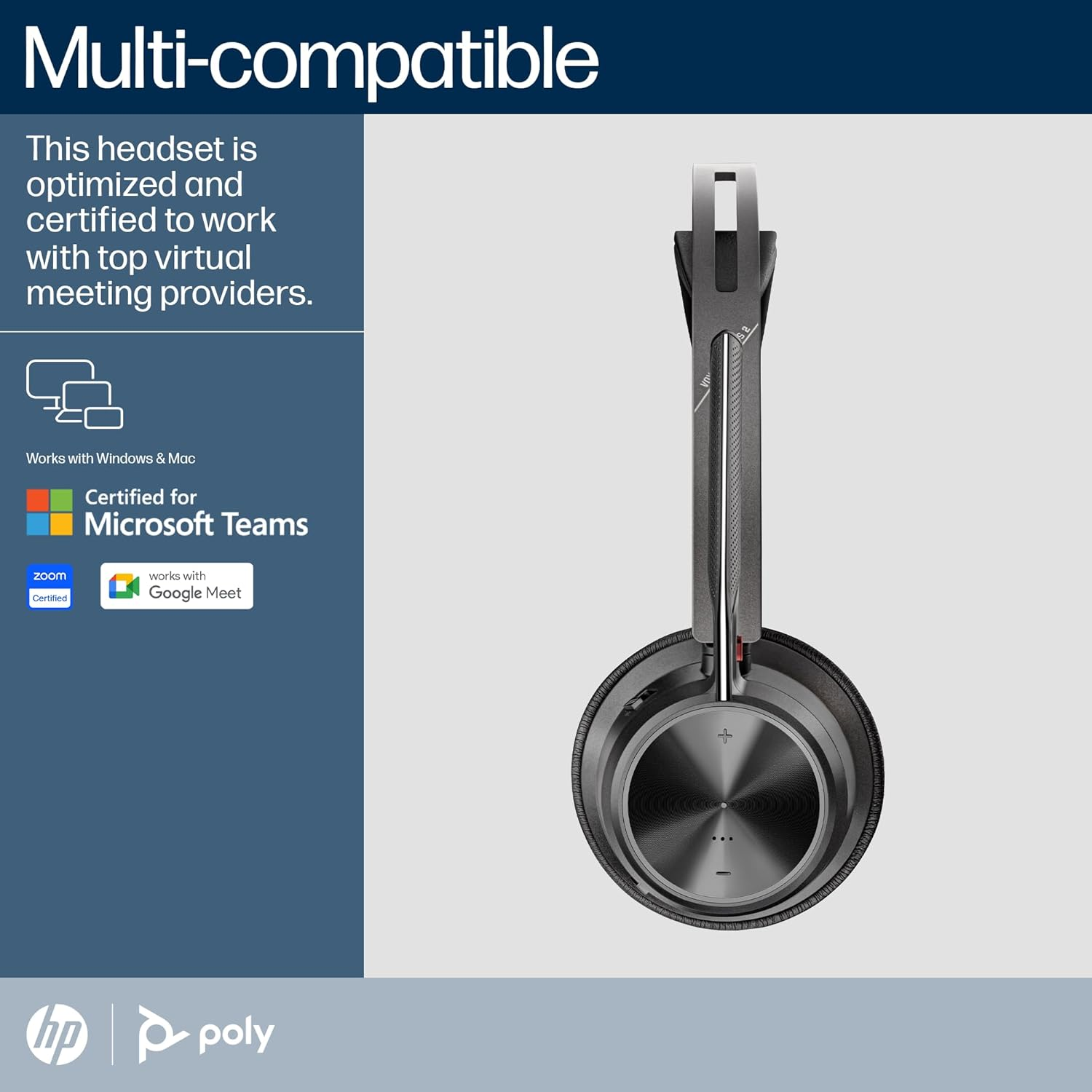 POLY Voyager Focus 2 USB-C Headset with Charging Station and USB-C/A Adapter - Bluetooth, ANC, Acoustic Fence Technology, up to 25 Hours Talk Time, Black image number 5