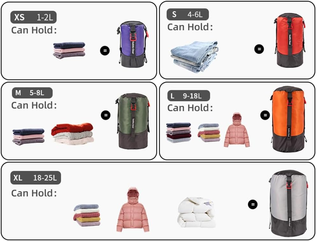 Aomiun Compression Stuff Sack Polyester Compression Bag Tear-Resistant Sleeping Bag Compression Sack 2L/6L/8L/18L/25L for Camping Hiking Backpacking