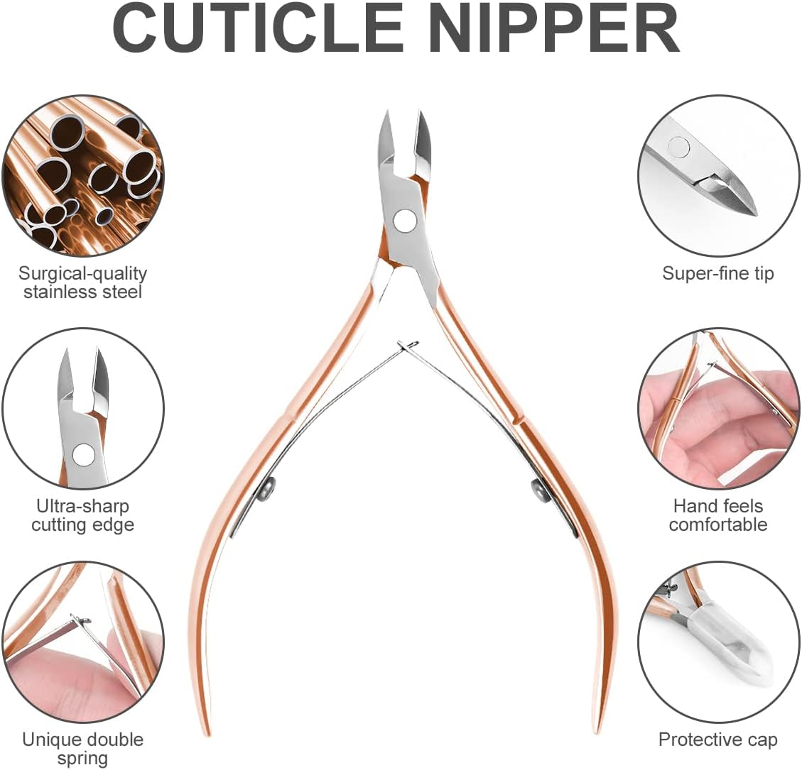 ACWOO Rose Gold 4-Piece Stainless Steel Nail Clippers, Cuticle Nippers, Pusher, Remover Set for Toenails and Fingernails - Rose Gold image number 5