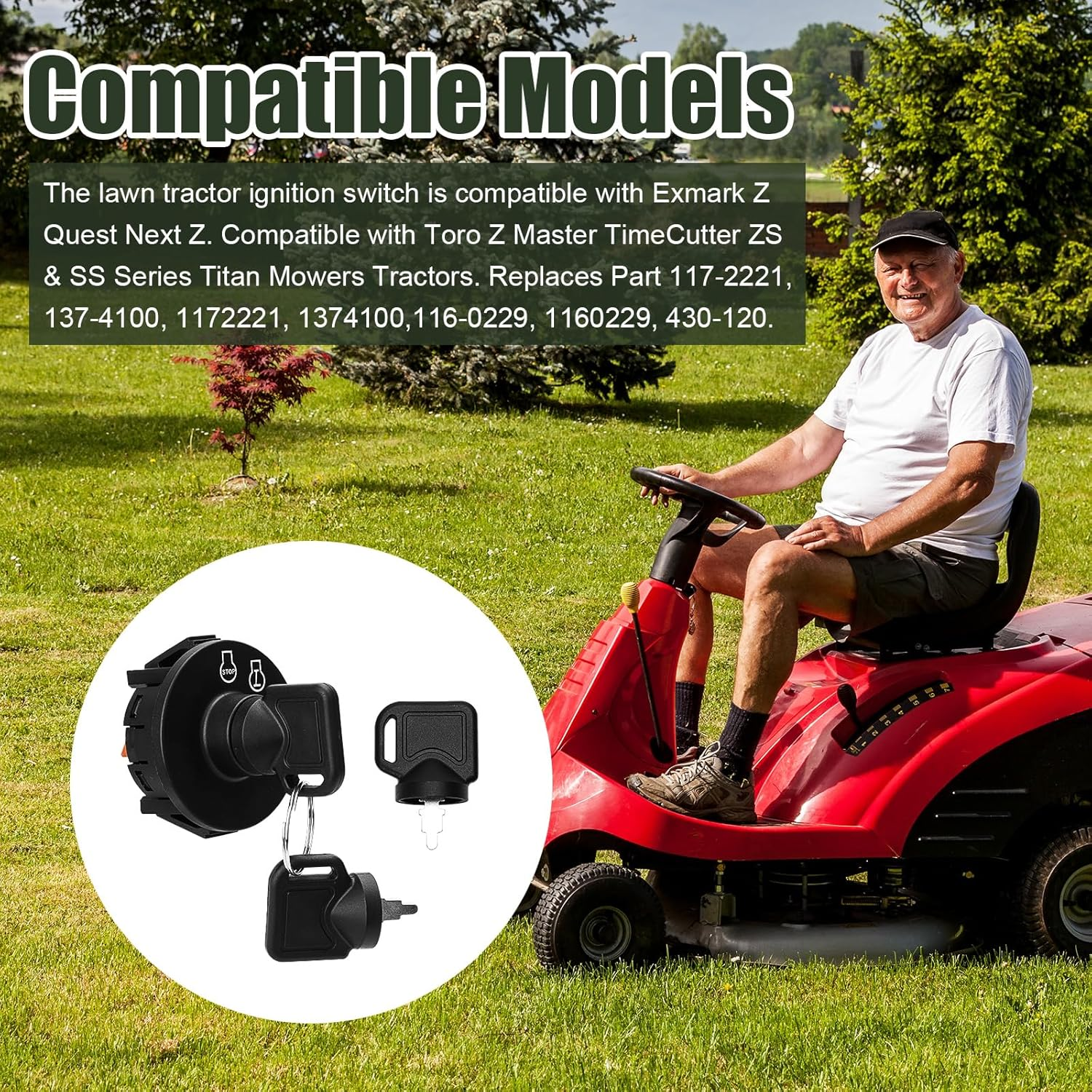Lawn Mower Ignition Switch, Premium Lawn Tractor Ignition Key Switch with 5 Terminals Starter Ignition Compatible with Exmark Toro for Z Master Time Cutter SS ZS Series and Other Brand Lawn Mower image number 3