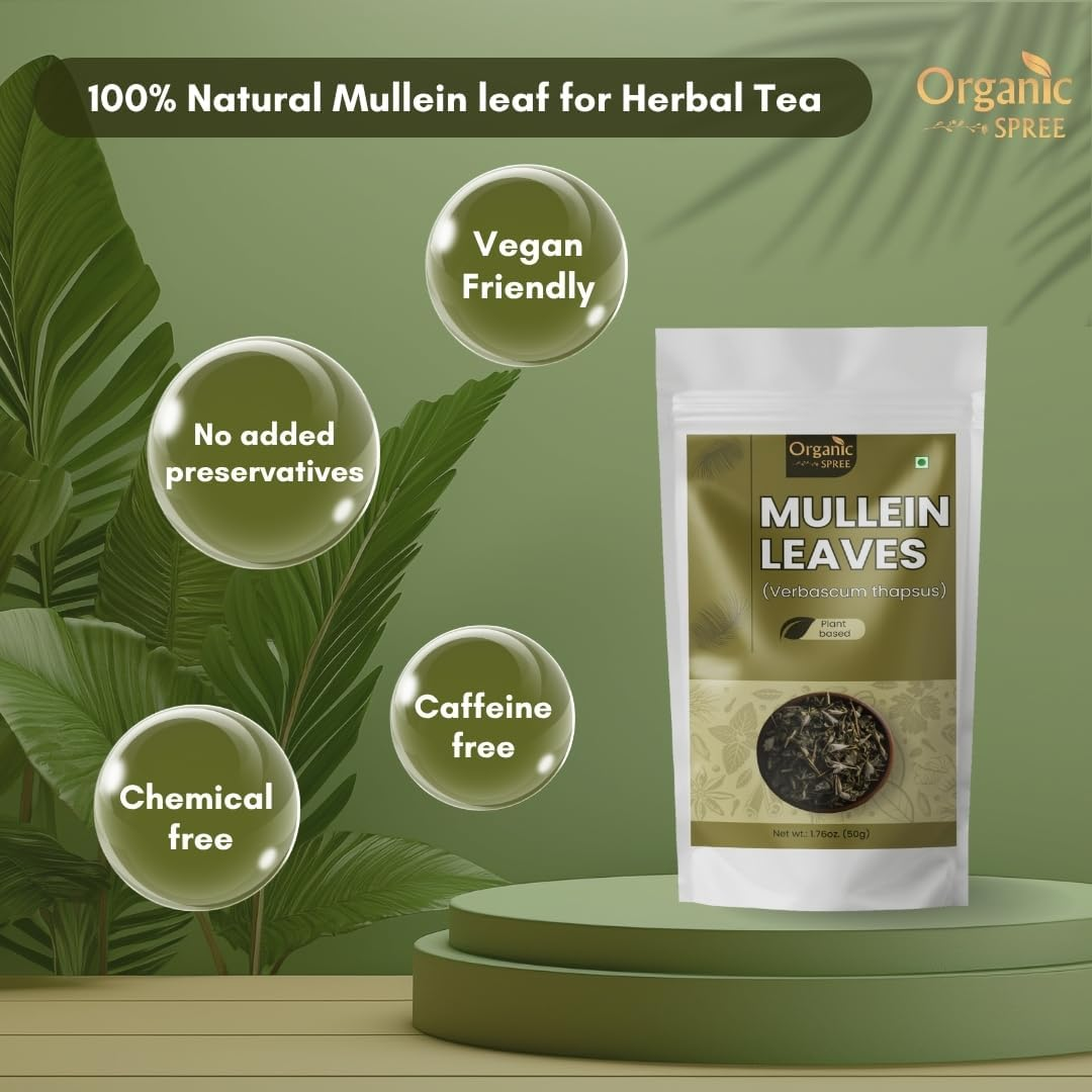 Organic Spree Mullein Leaf 50Gm (1.76Oz) Herbal Tea for Detox - Pure and Natural - Gordolobo - Verbascum Thapsus