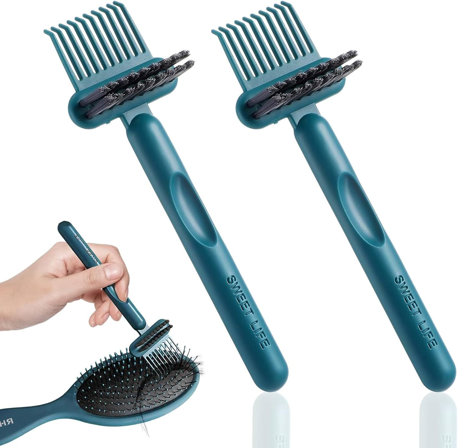 Itadaku 2 PCS Brush Cleaning Tool, 2-In-1 Hairbrush Comb Cleaner, Portable & Effective for Removing Hair & Dust, Small Travel-Sized Brush Cleaner for Home and Salon Use image number 4