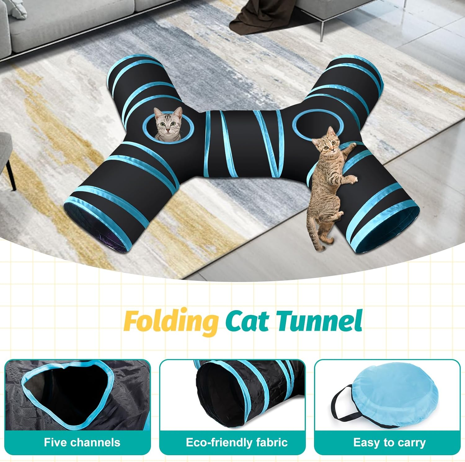 Cat Toy Kitten Toy Set for Indoor Puppies Cats, Including Funny Cat Stick, Foldable Cat Tunnel, Catnip Carrot, Mice, Crinkle Balls and Bells image number 4