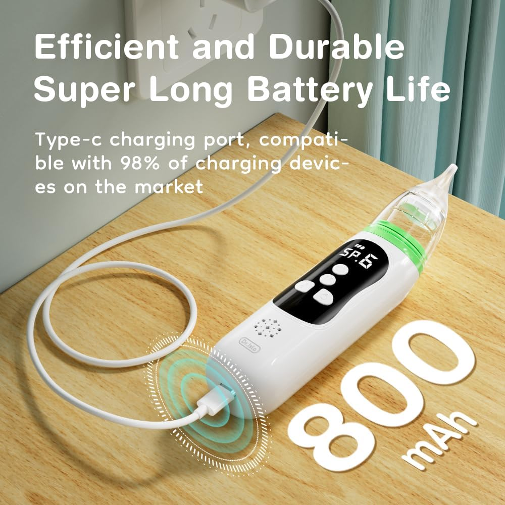 Henkion Baby Nasal Aspirator - Electric Nose Sucker for Baby - Auto Snot & Nose Cleaner Kit with 4 Silicone Tips, Carry Bag & Cleaning Kit, 6 Suction Levels, Music & Light Soothing Function, Blue image number 5