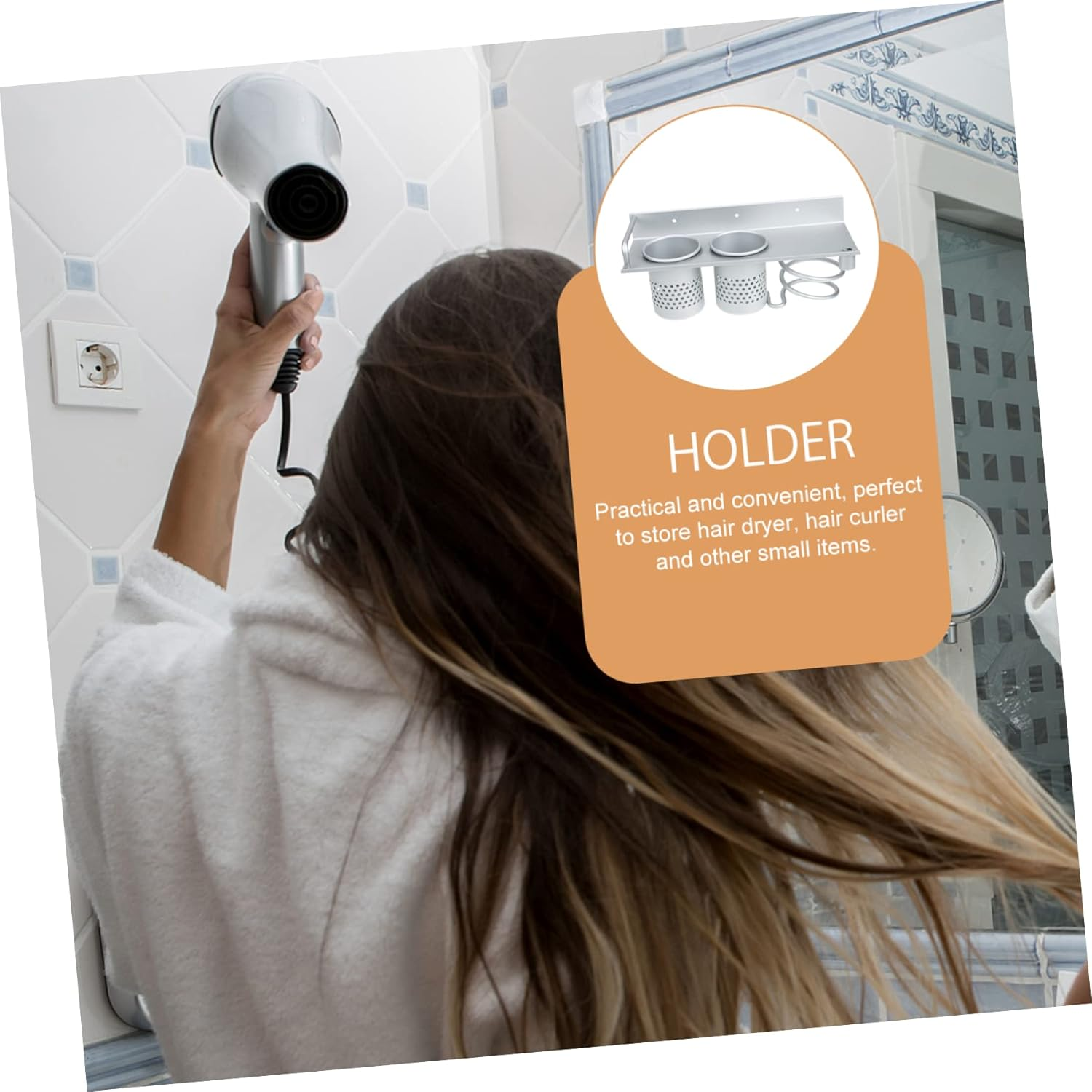 LOLIPPYY Wall-Mounted Hair Dryer Rack Bathroom Storage Shelf for Hair Tools Organizer Comb and Curler Shelf image number 2